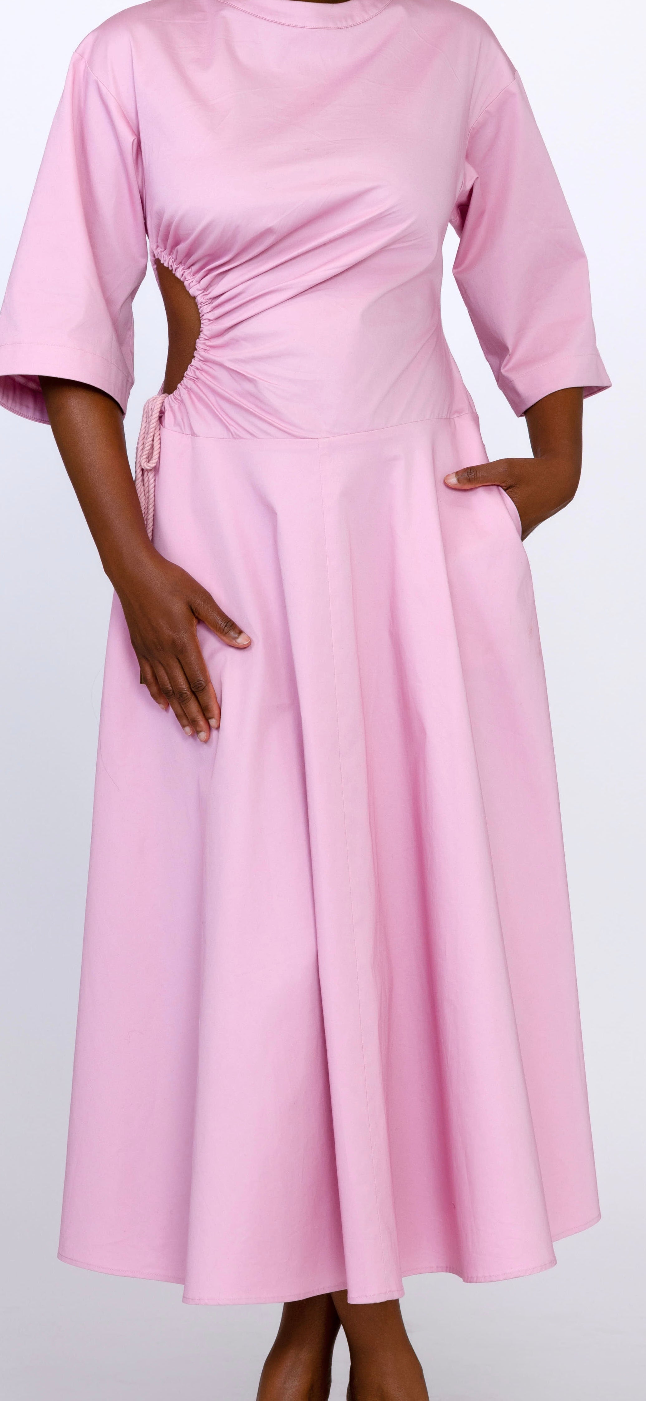 Amanda Cut Out Cotton Midi Dress In Pink