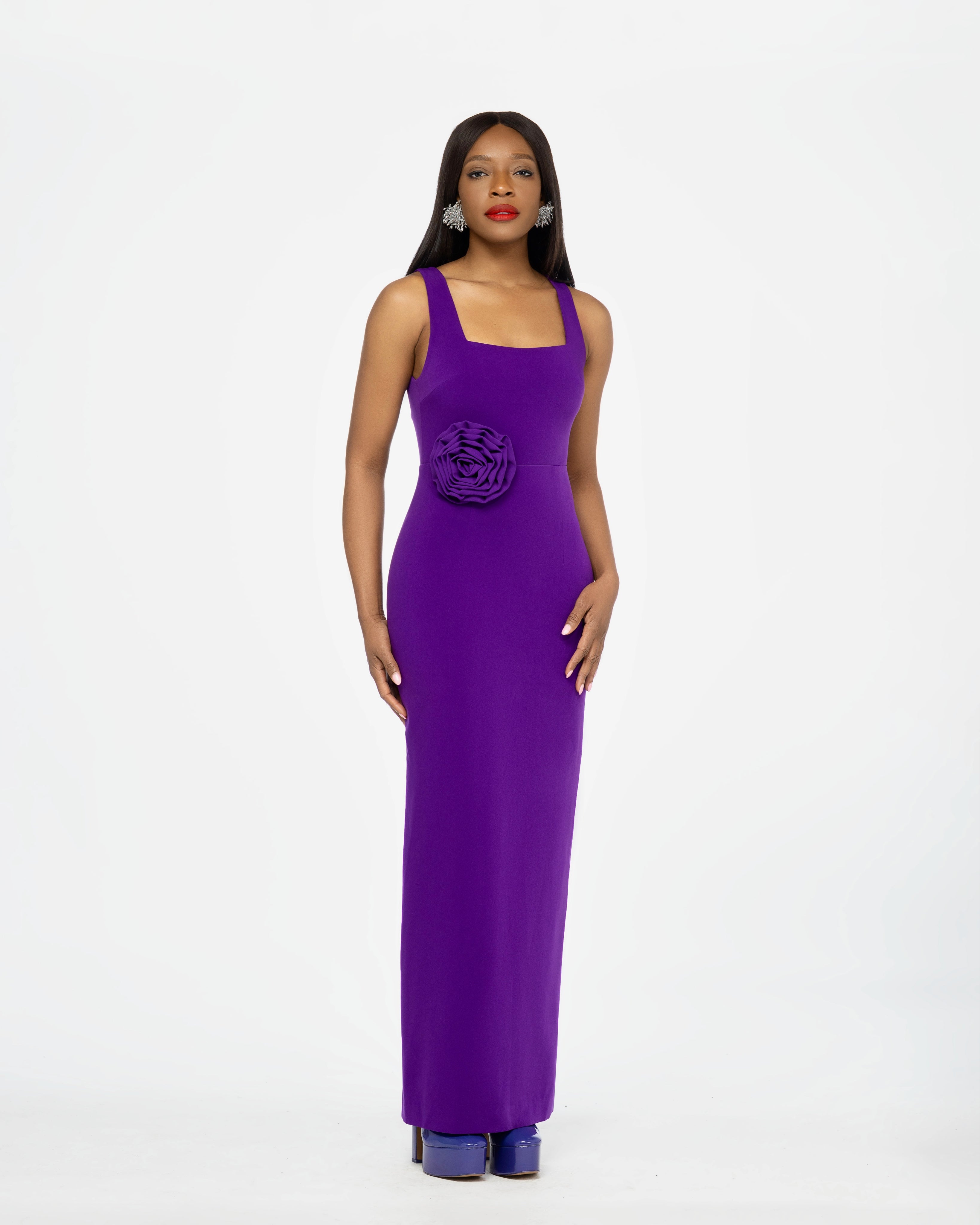 Flora Valentina Crepe Cut Out Maxi Dress In Purple