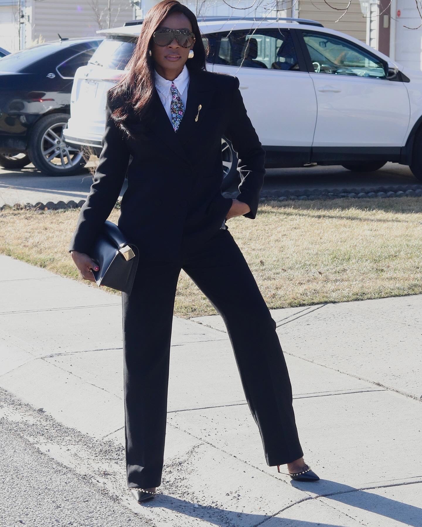 Chikito Crepe Double-Breasted Tailored Suit In Black (Blazer & Pants)