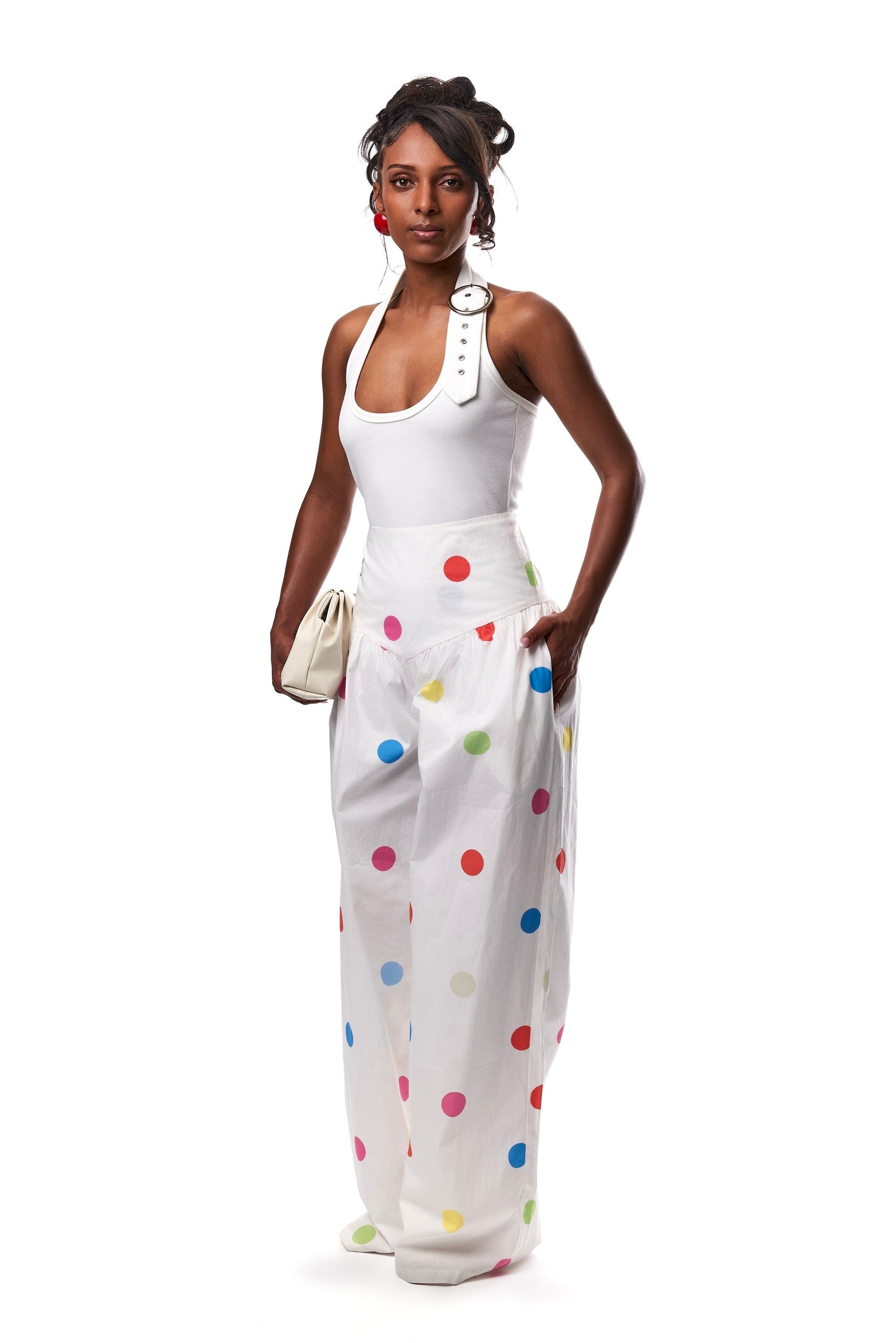 Sandra Polka Dot High Waist Pants In Cotton.