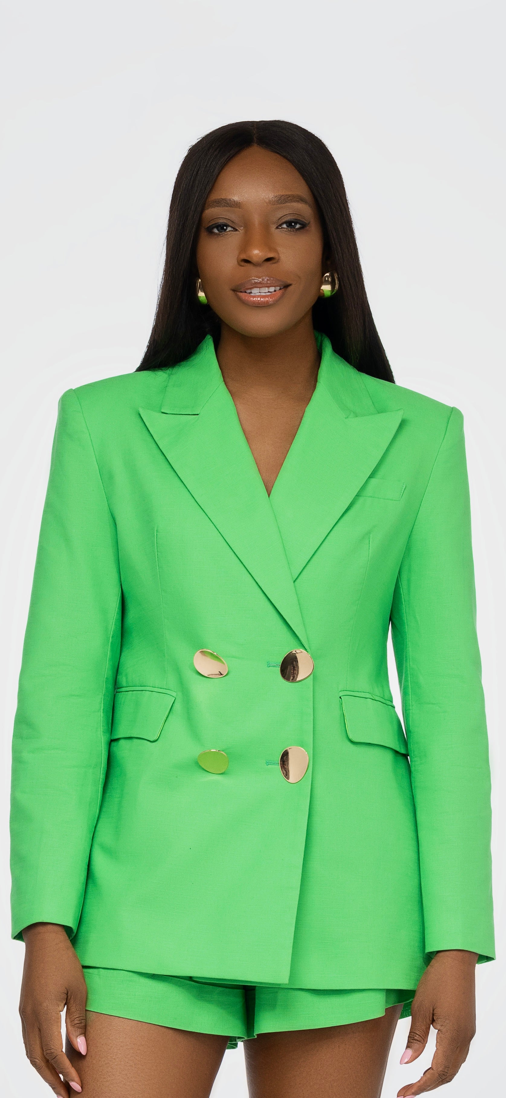 Nia Three Piece Cotton & Linen Blend Blazer, Top & Shorts Co-ord