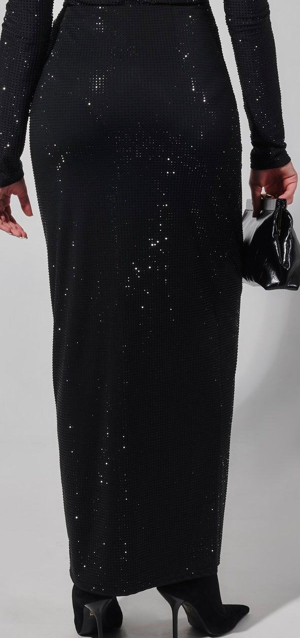 Gina Crystal Embellished stretch skirt In Black