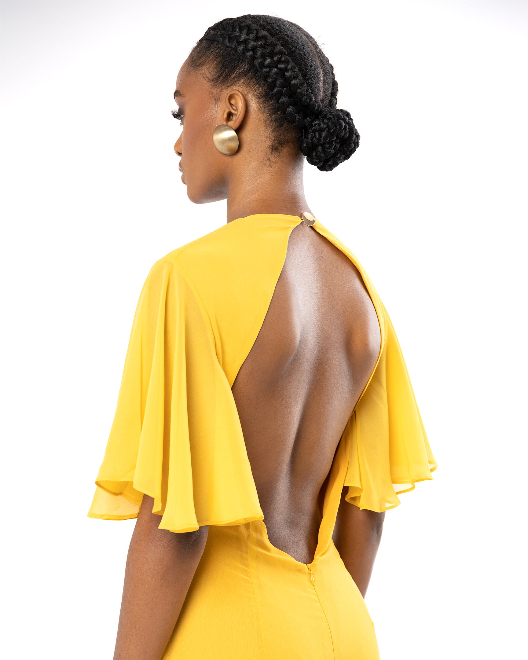 Eli Backless Chiffon Jumpsuit In Yellow