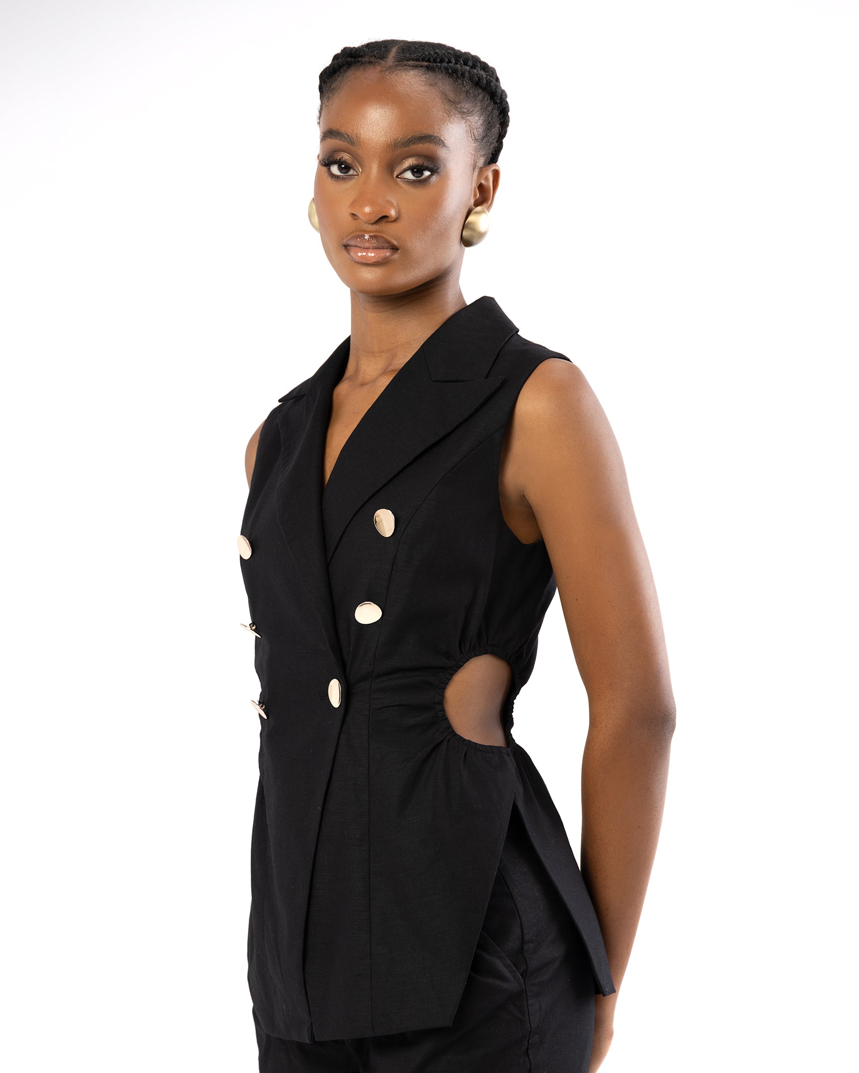 Nella Cotton - Linen Waistcoat & Pants Co-ord In Black