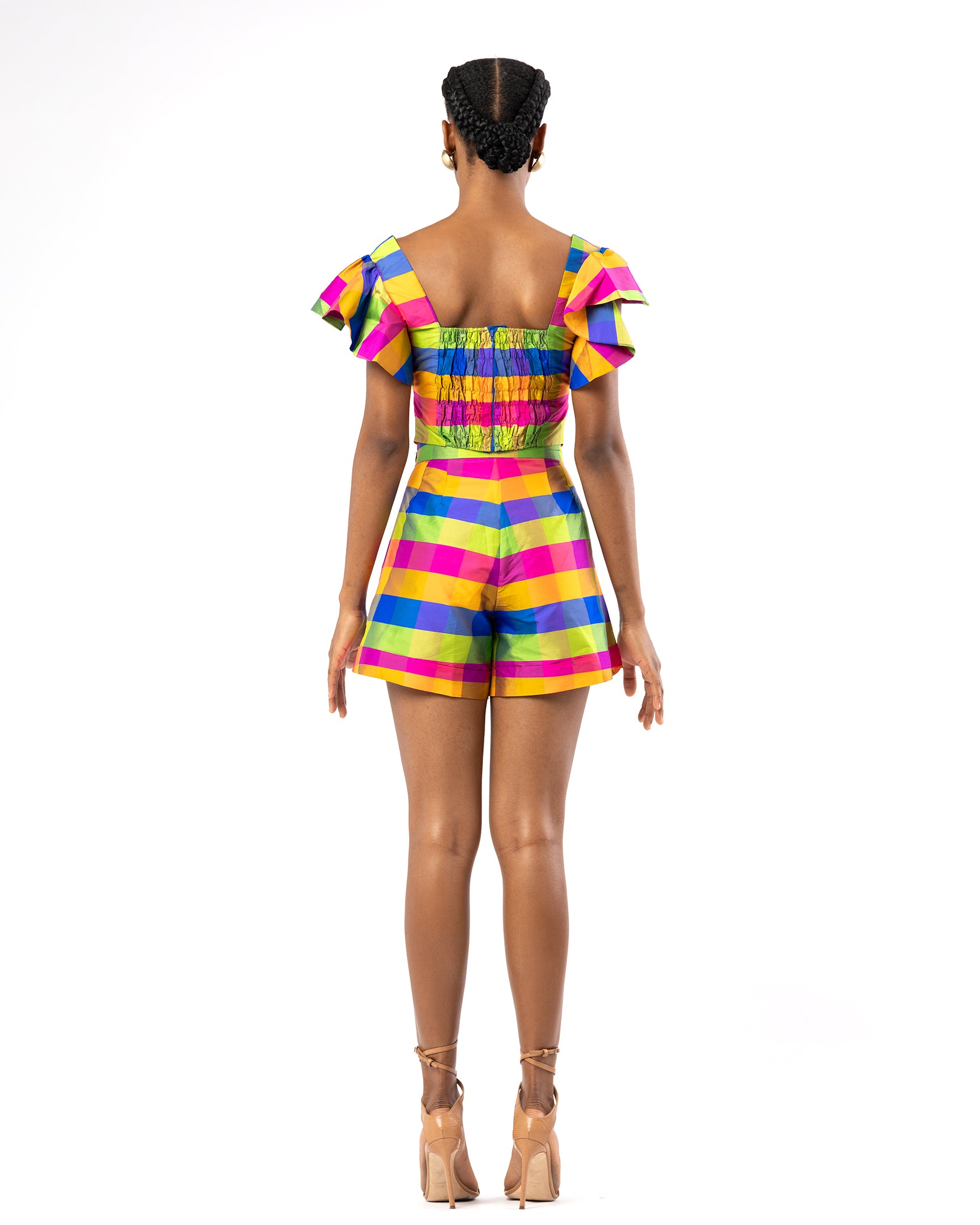 Pali Check Gingham Multi Color Cut-Out Blouse
