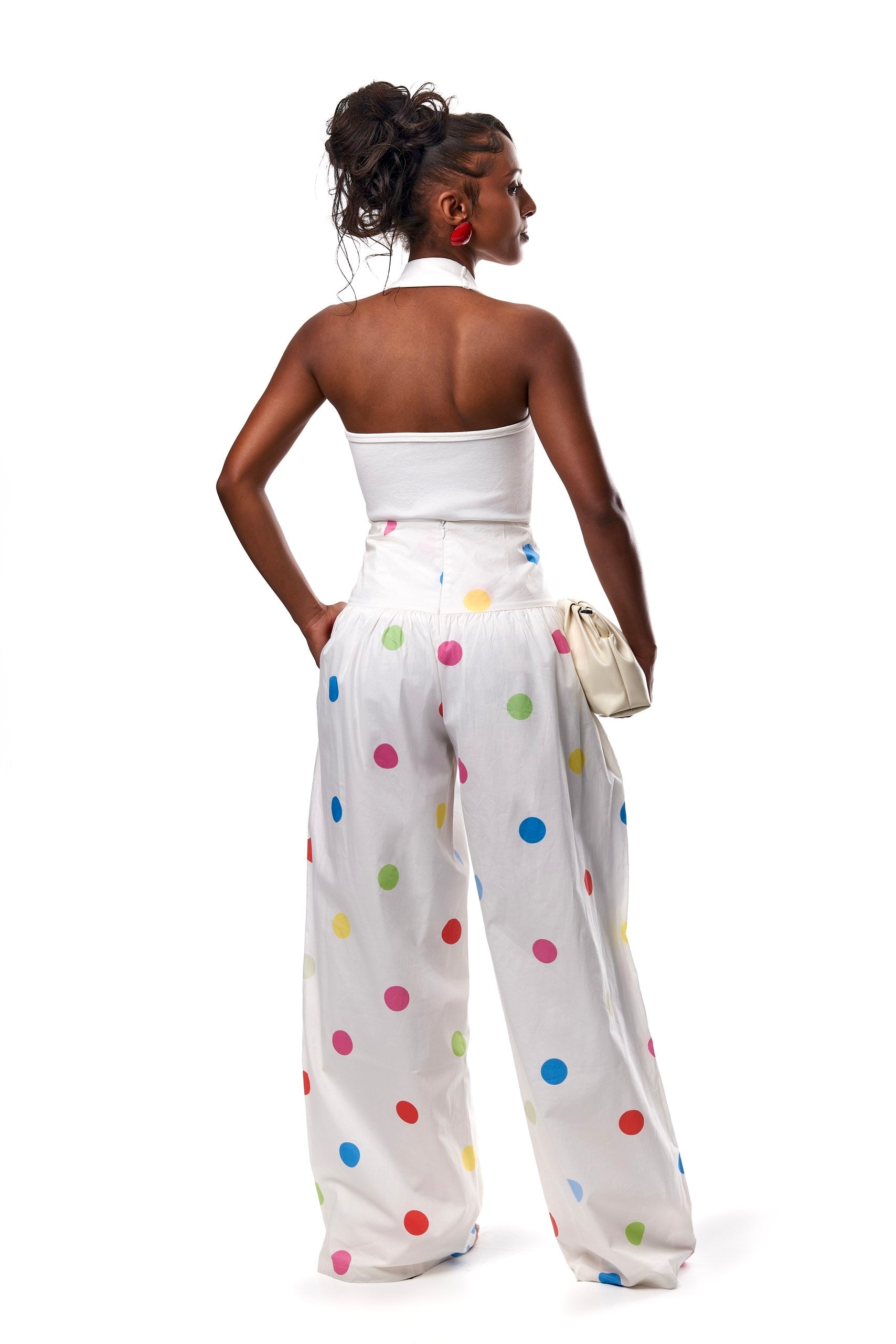 Sandra Polka Dot High Waist Pants In Cotton.