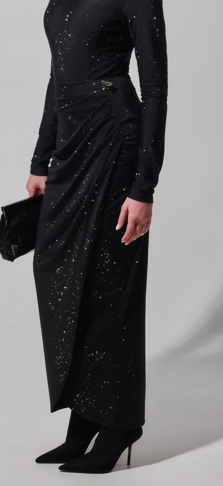Gina Crystal Embellished stretch skirt In Black