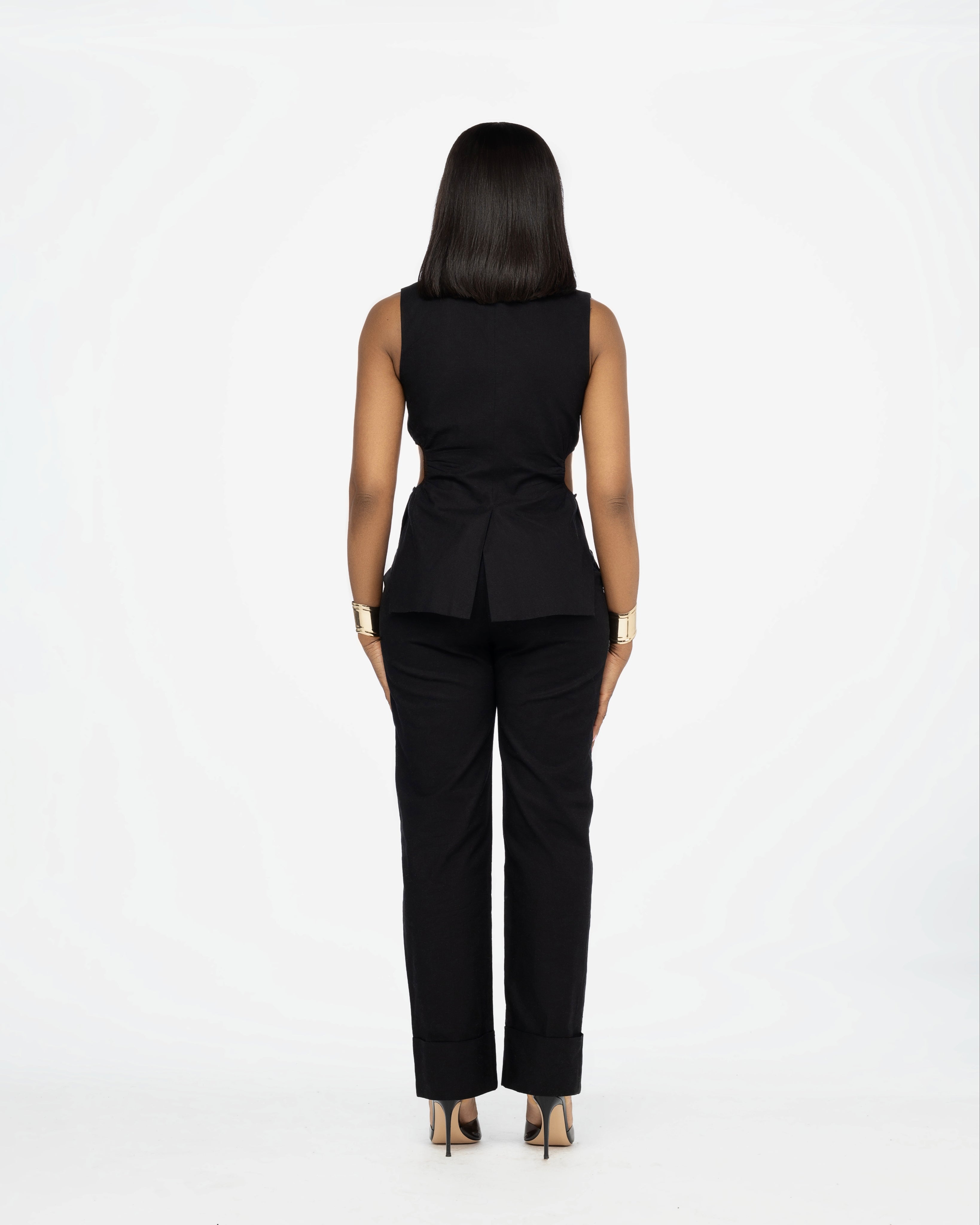 Nella Cotton - Linen Waistcoat & Pants Co-ord In Black