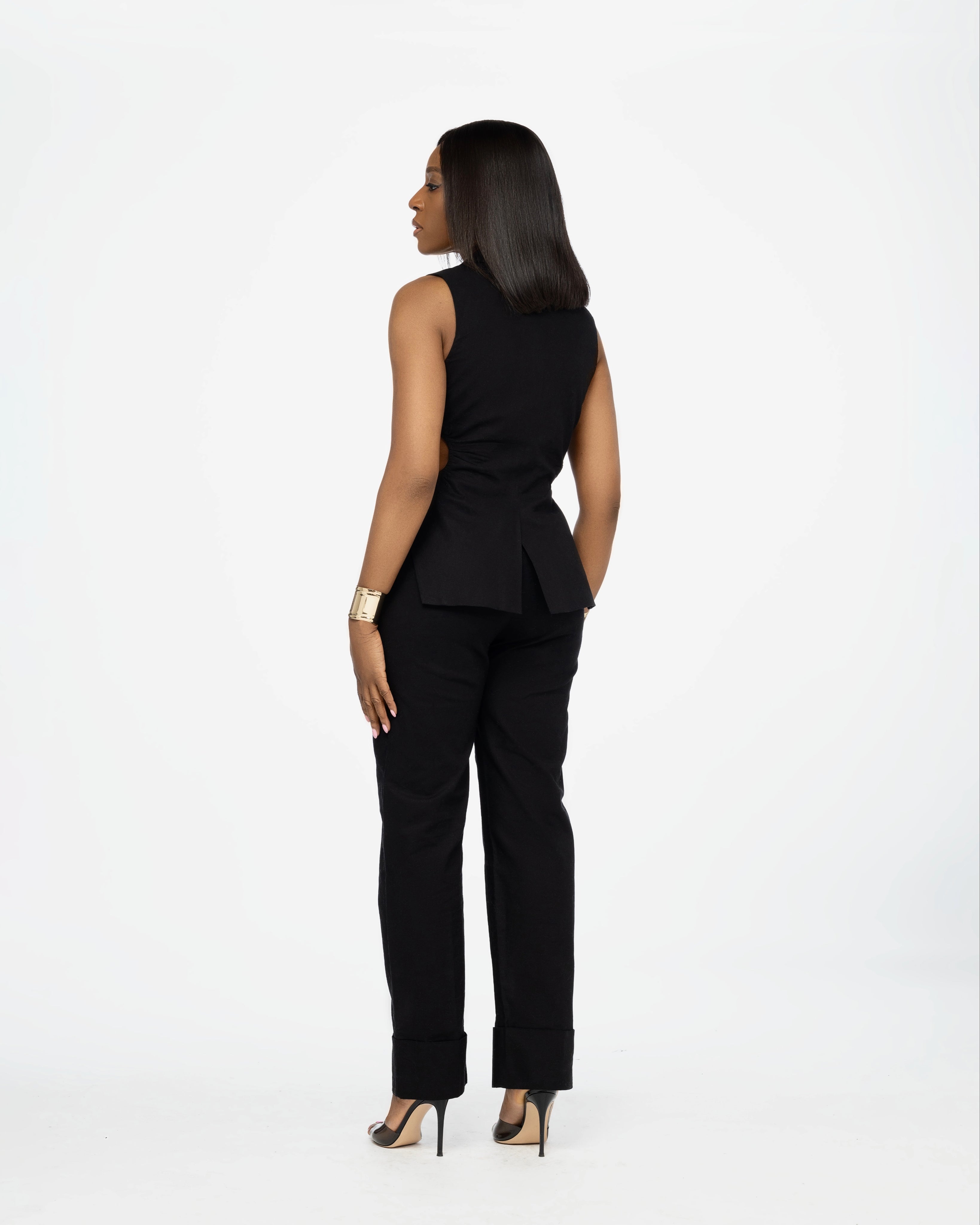 Nella Cotton - Linen Waistcoat & Pants Co-ord In Black