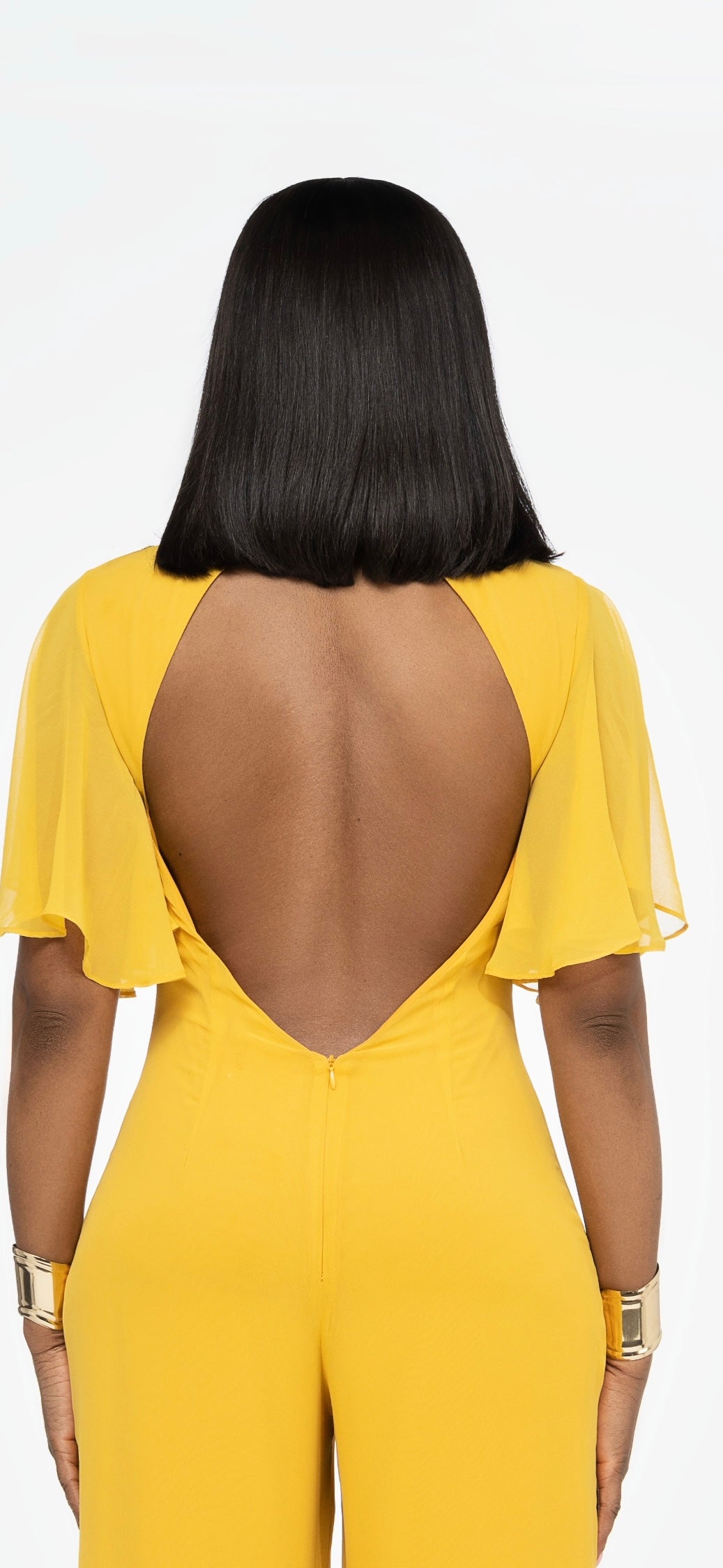 Eli Backless Chiffon Jumpsuit In Yellow