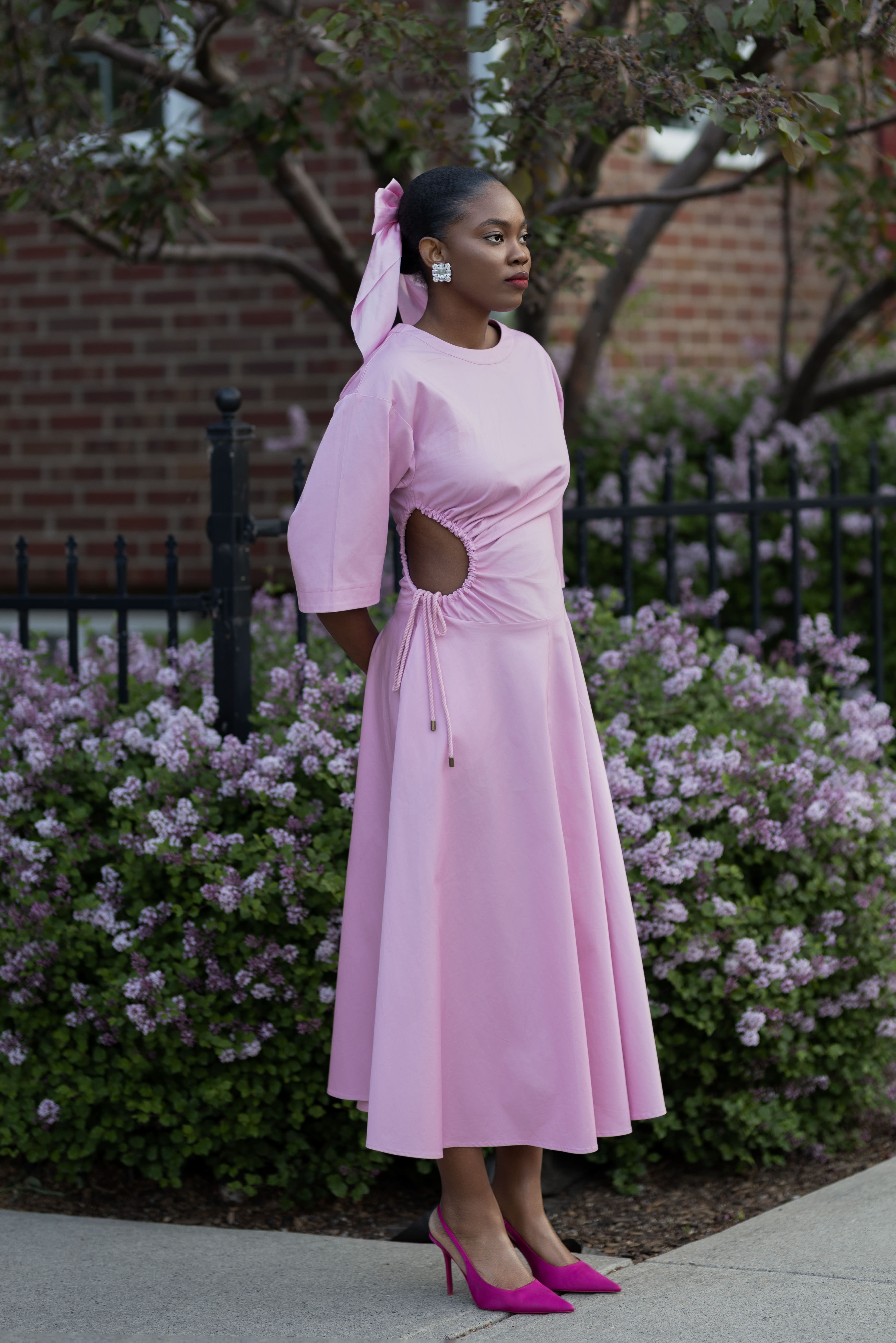 Amanda Cut Out Cotton Midi Dress In Pink