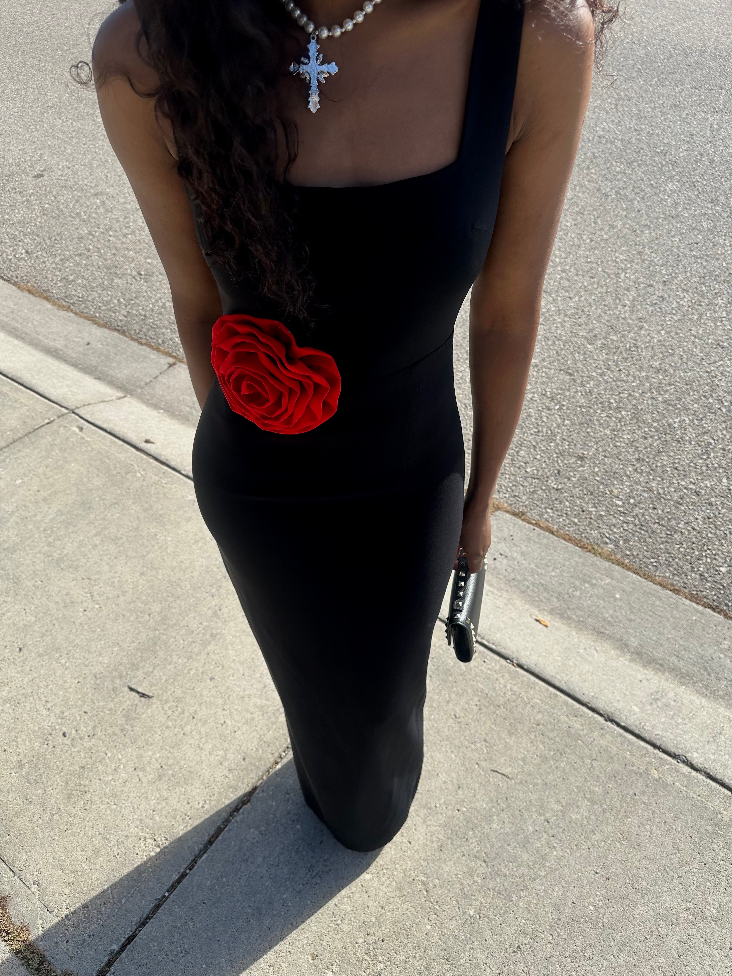 Flora Valentina Crepe Cut Out Maxi Dress In Black & Red