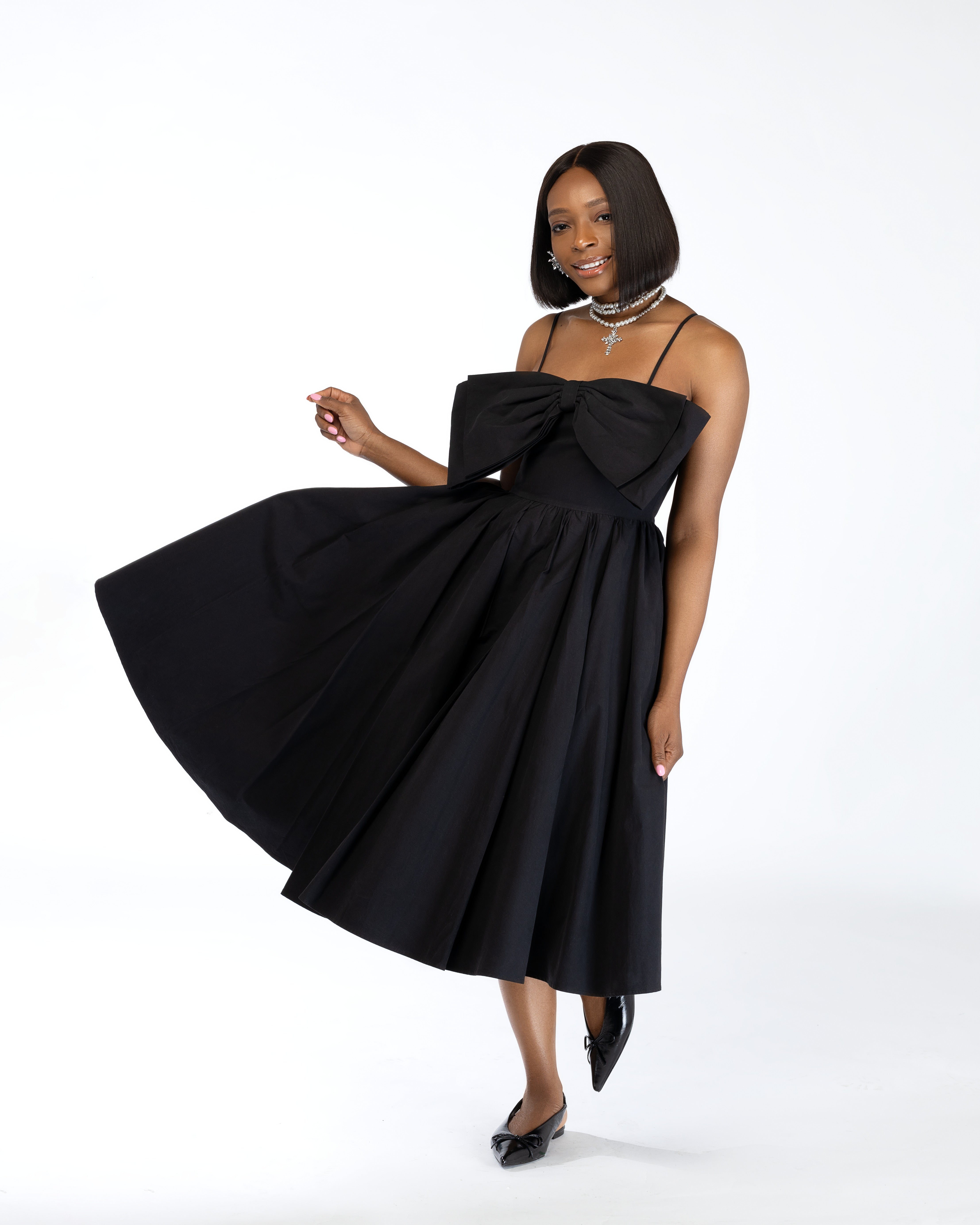 JACINTA Cotton BOW DRESS In BLACK