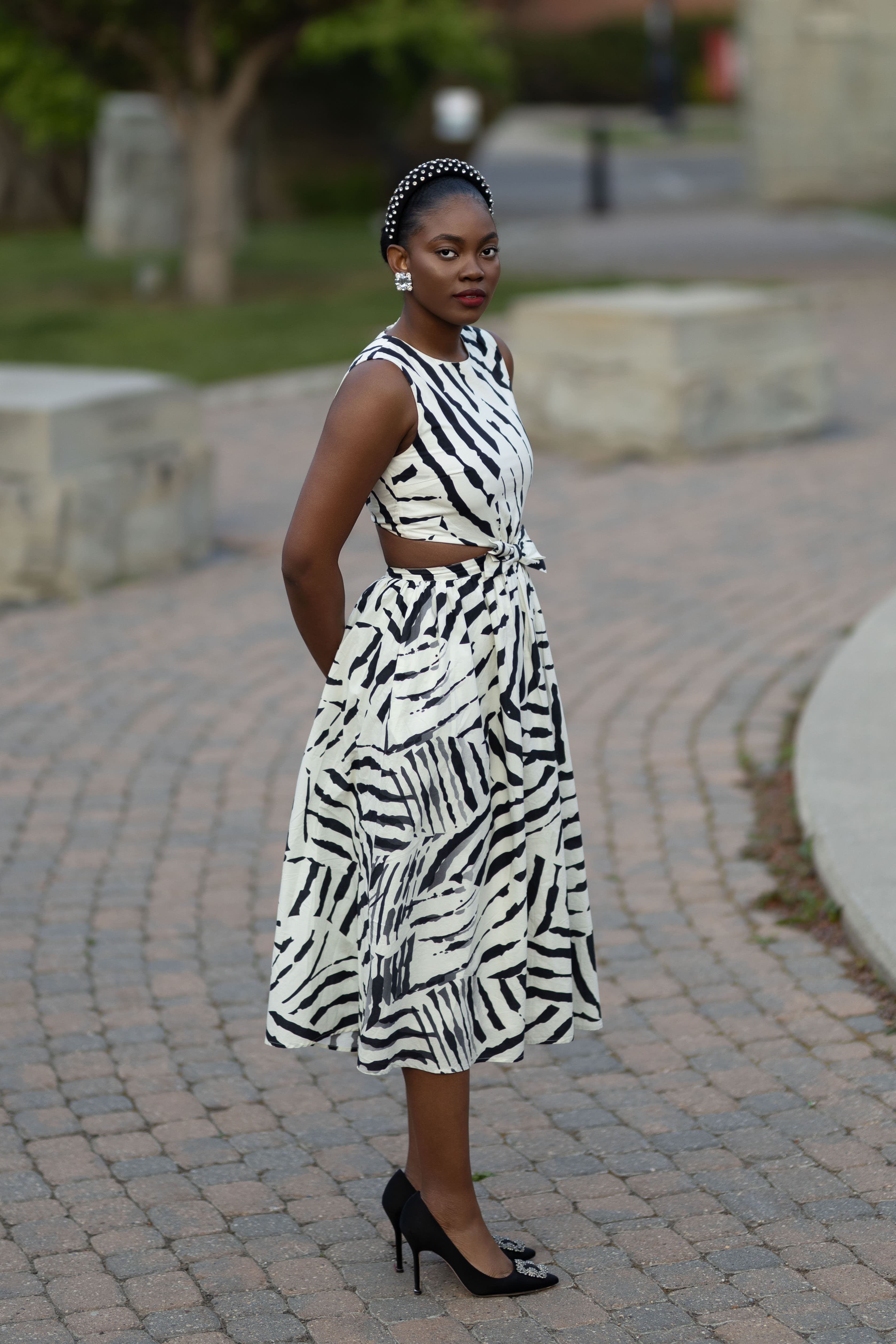 Kambili Cut Out Cotton Dress In Zebra Print