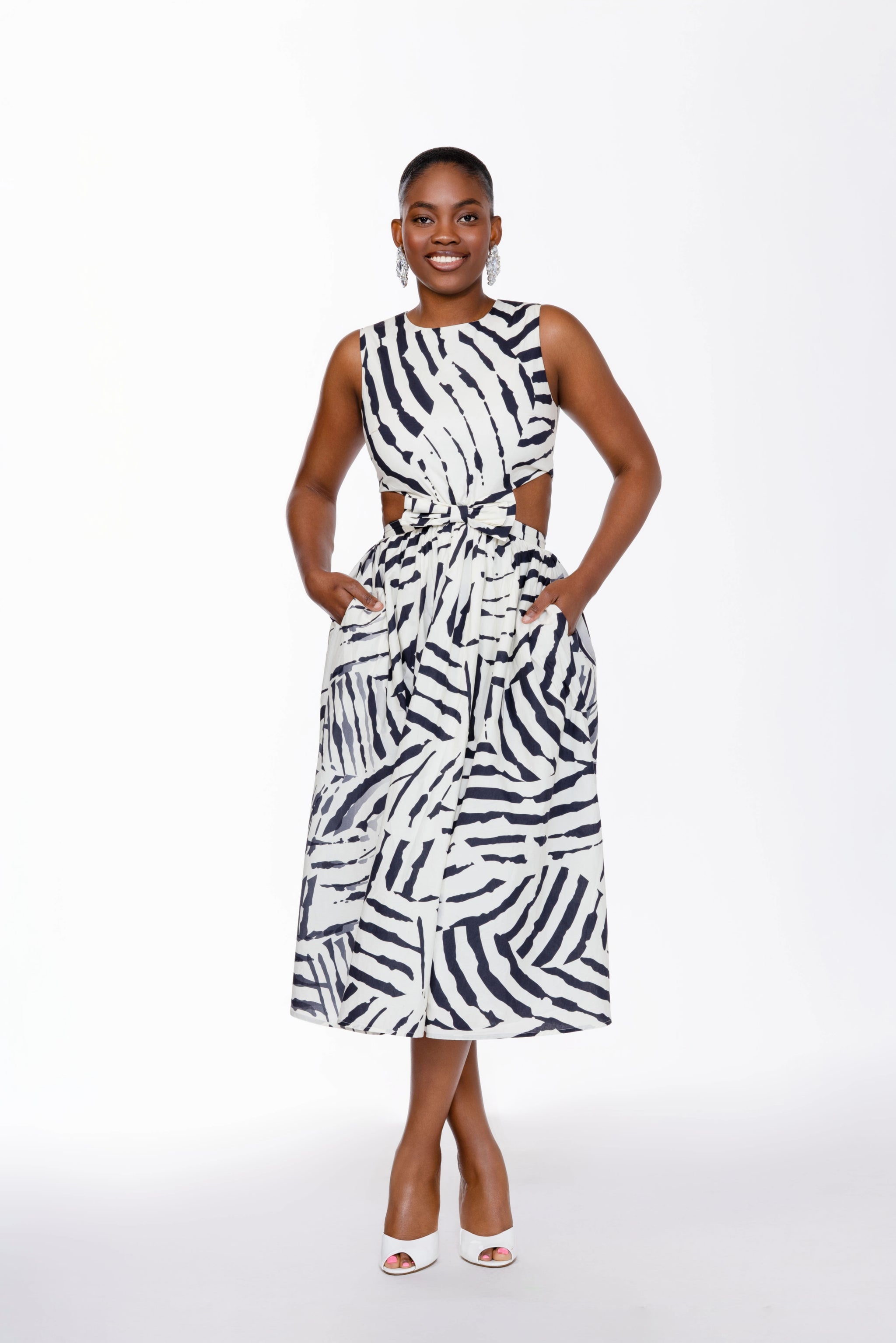 Kambili Cut Out Cotton Dress in Zebra Print US 8