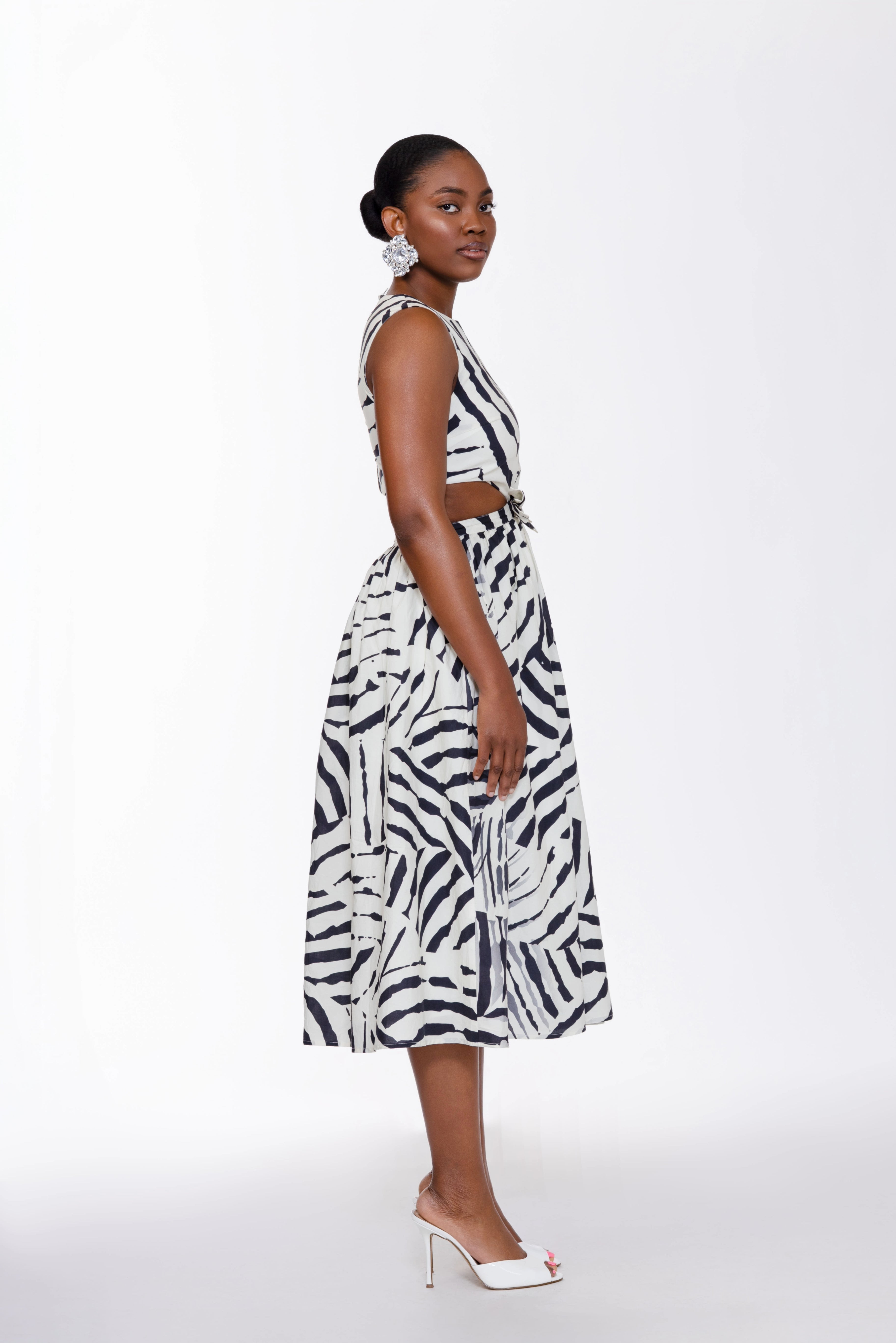 Kambili Cut Out Cotton Dress In Zebra Print
