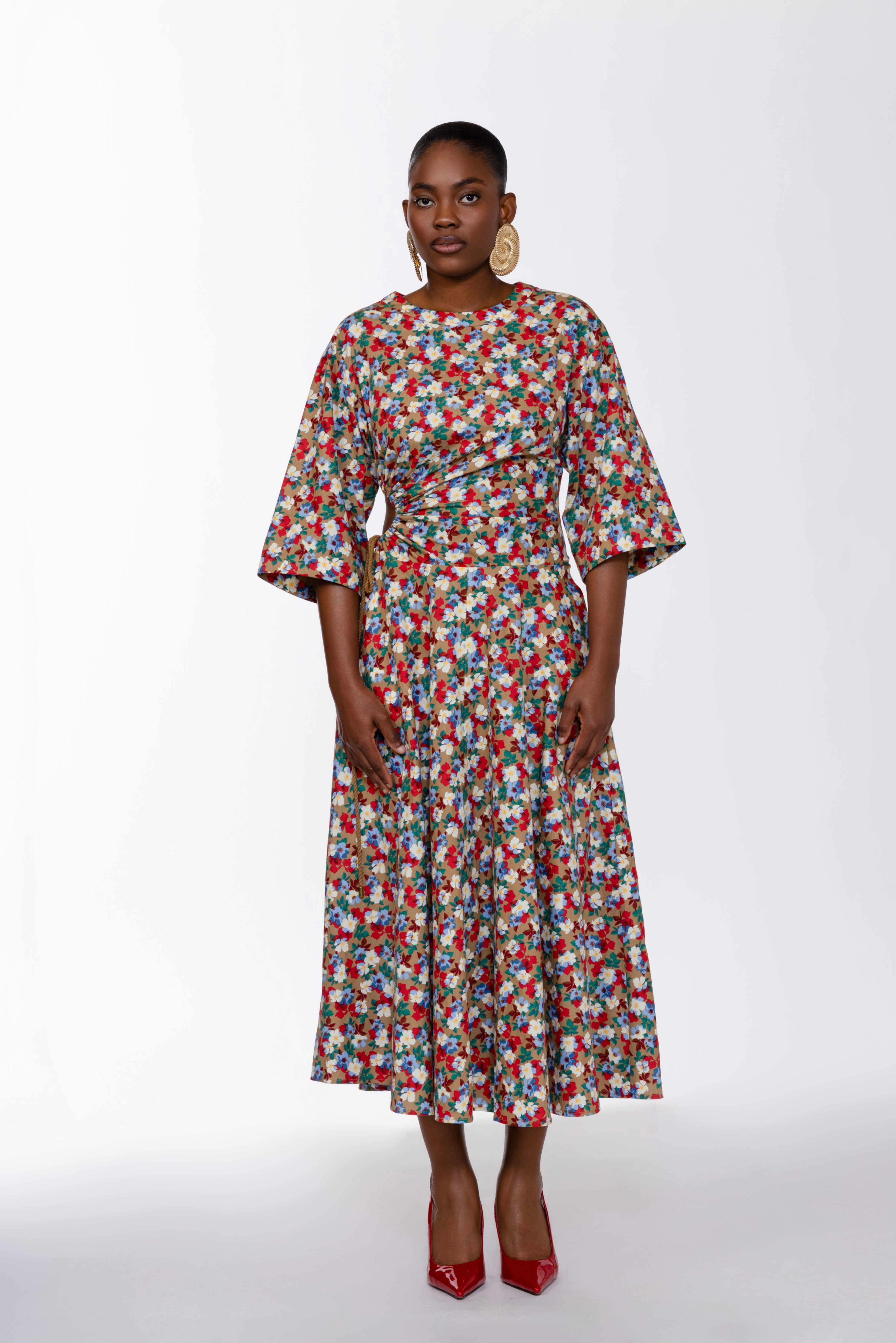 Amanda Cut Out Cotton Midi Dress In Floral