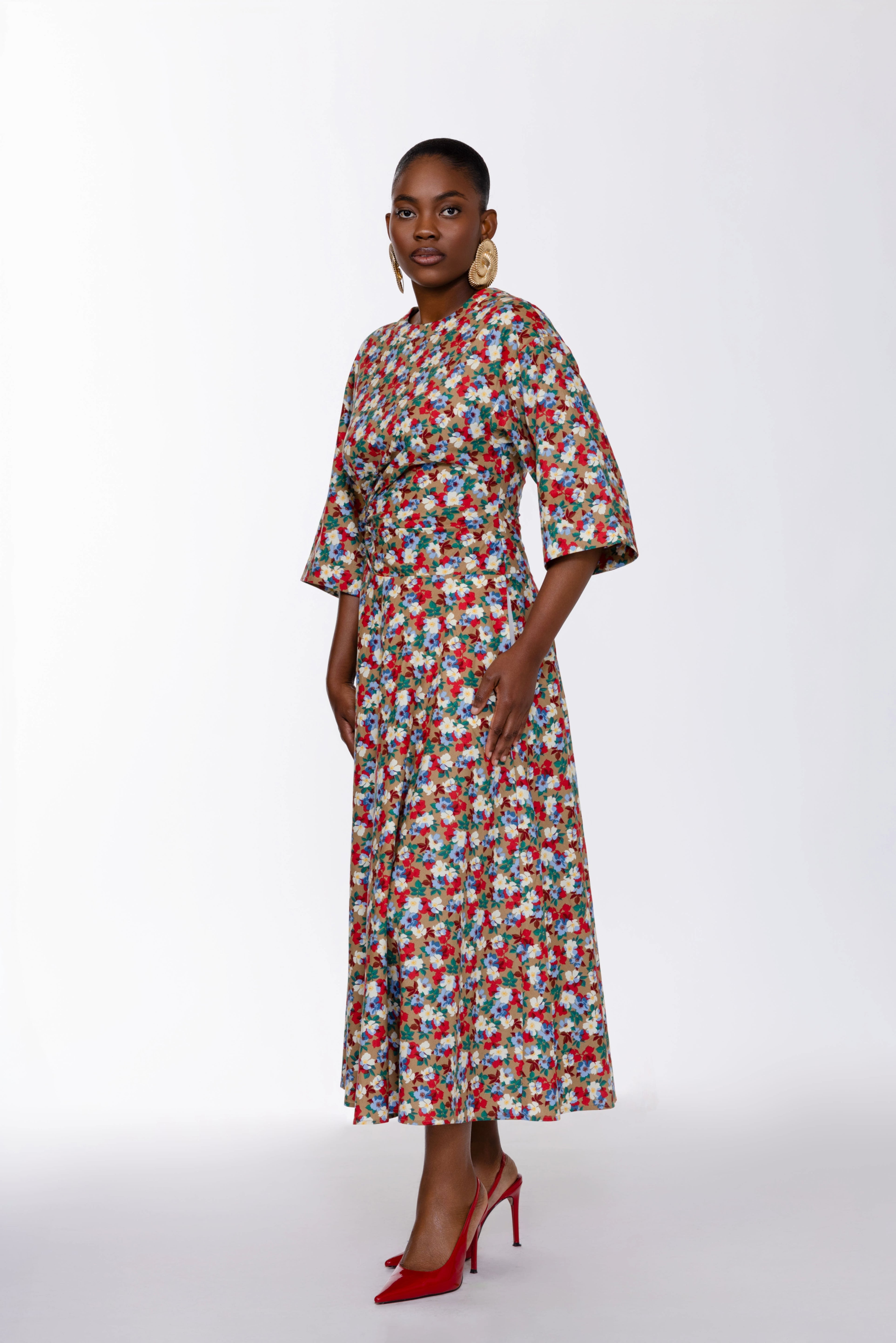 Amanda Cut Out Cotton Midi Dress In Floral