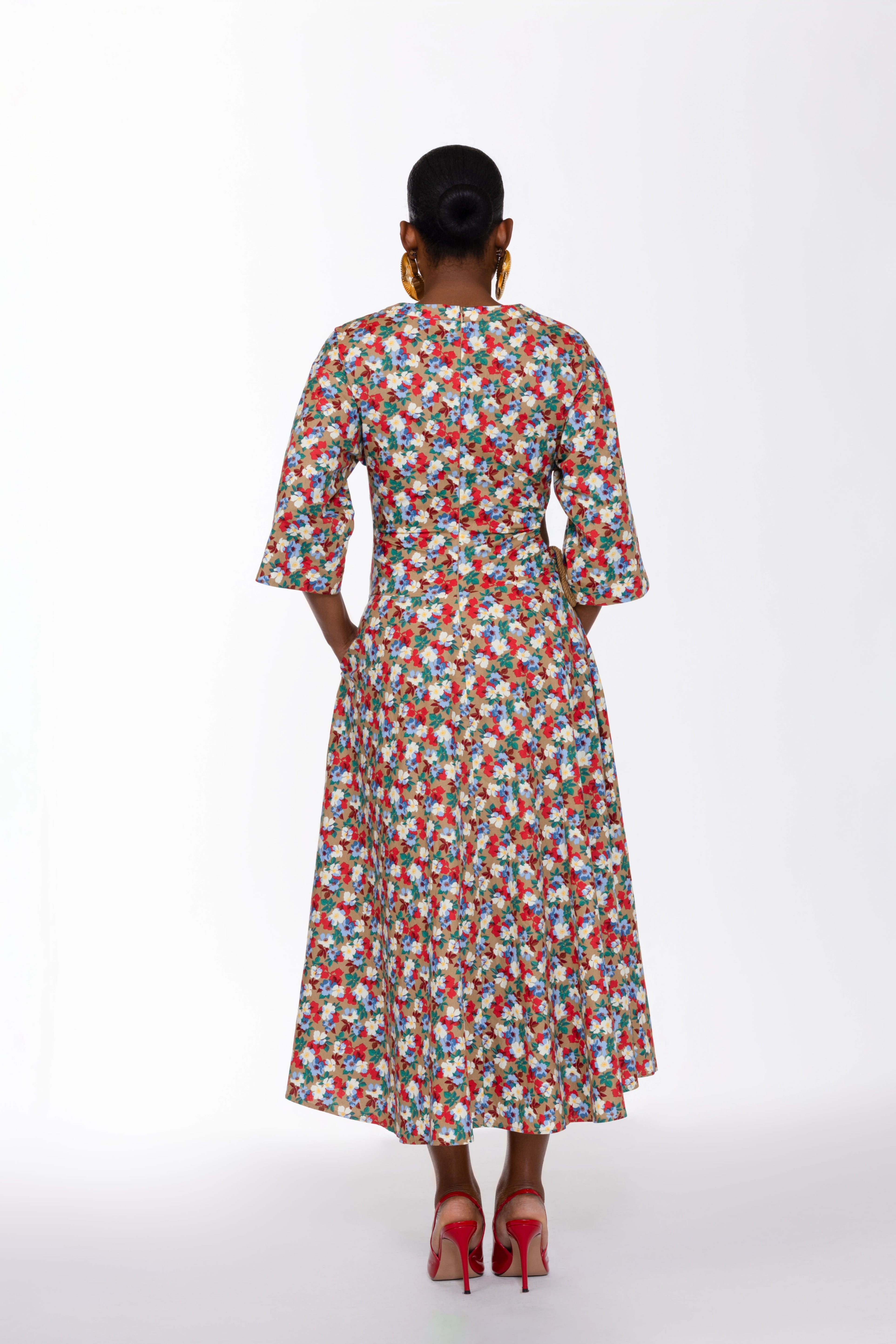 Amanda Cut Out Cotton Midi Dress In Floral