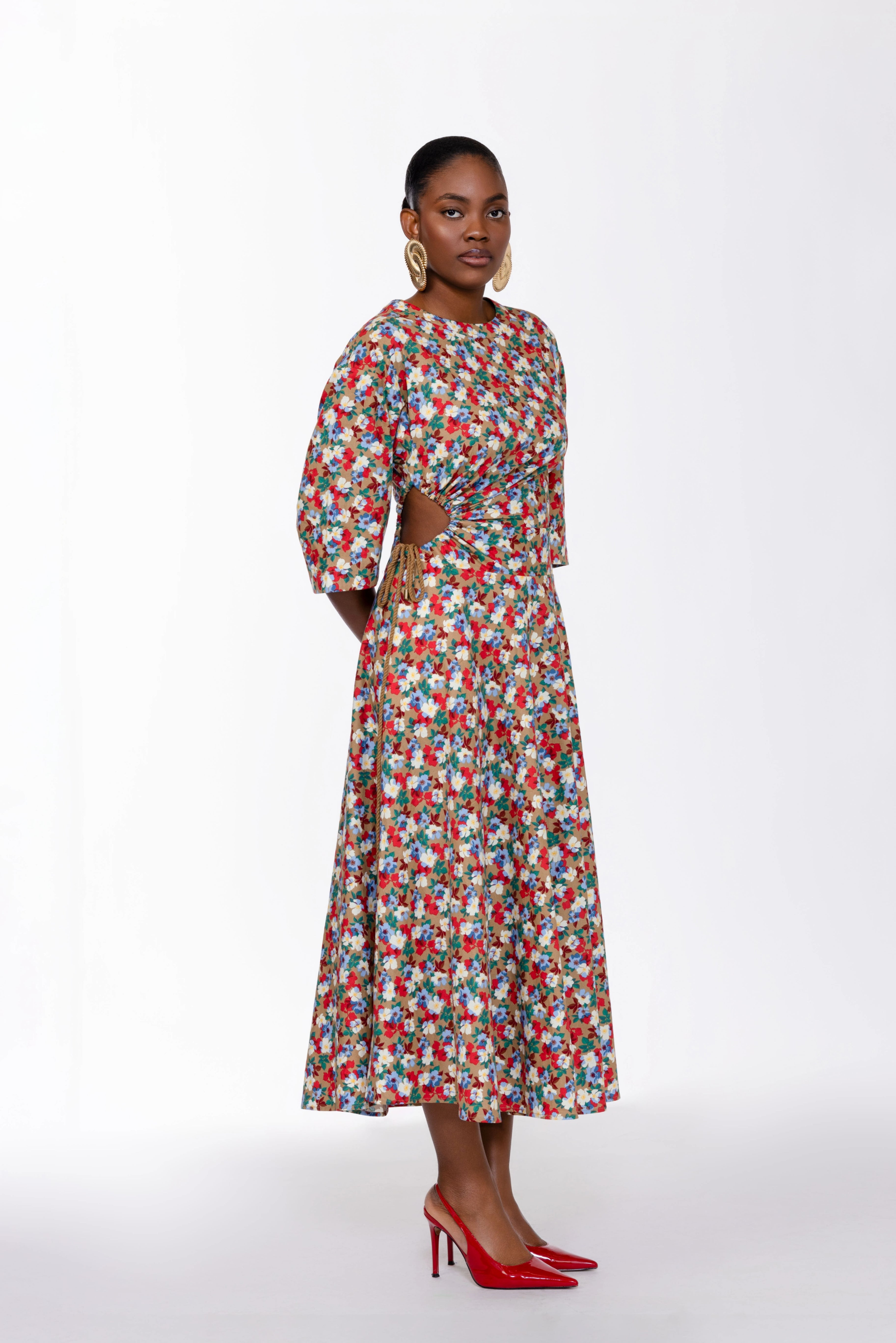 Amanda Cut Out Cotton Midi Dress In Floral