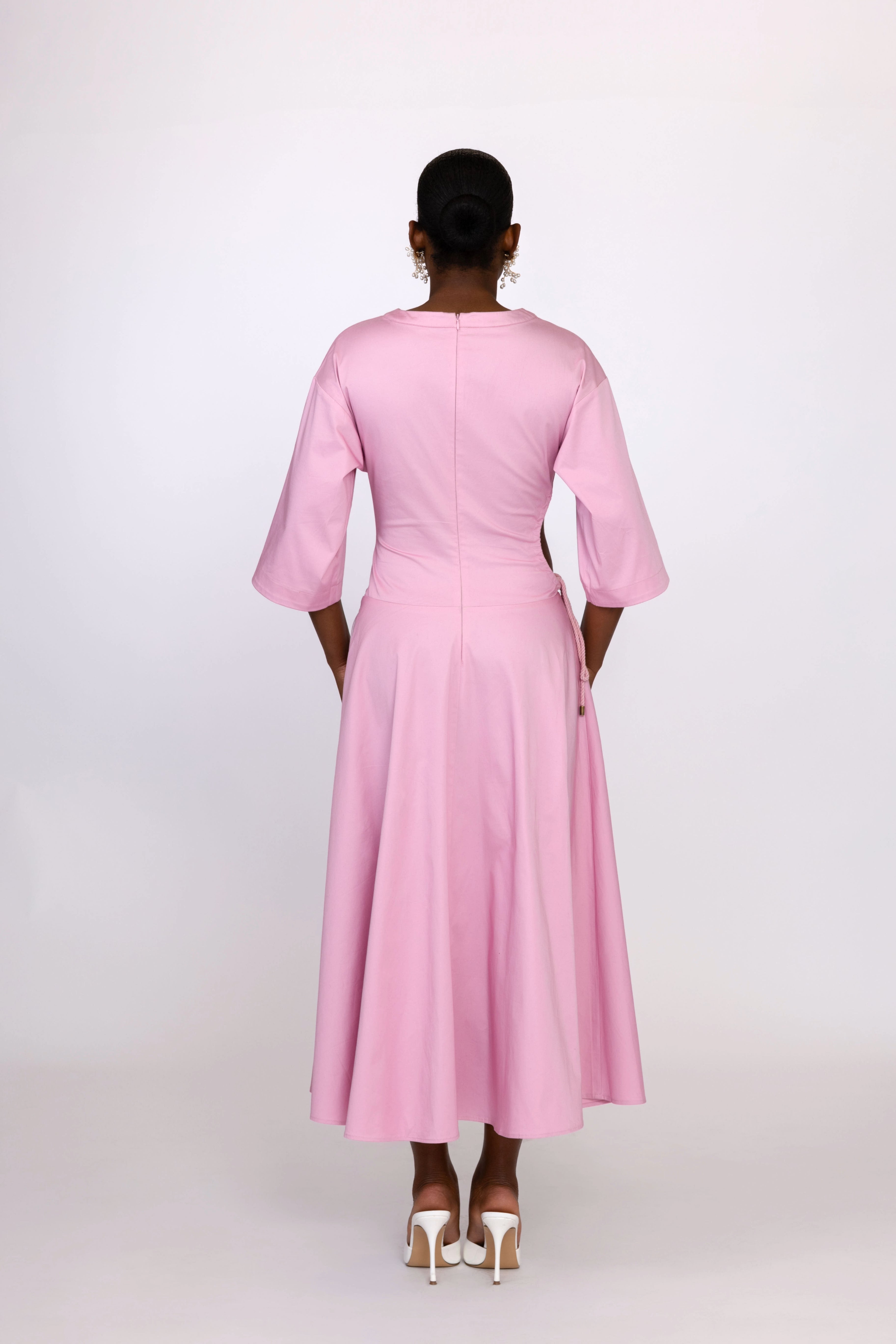 Amanda Cut Out Cotton Midi Dress In Pink