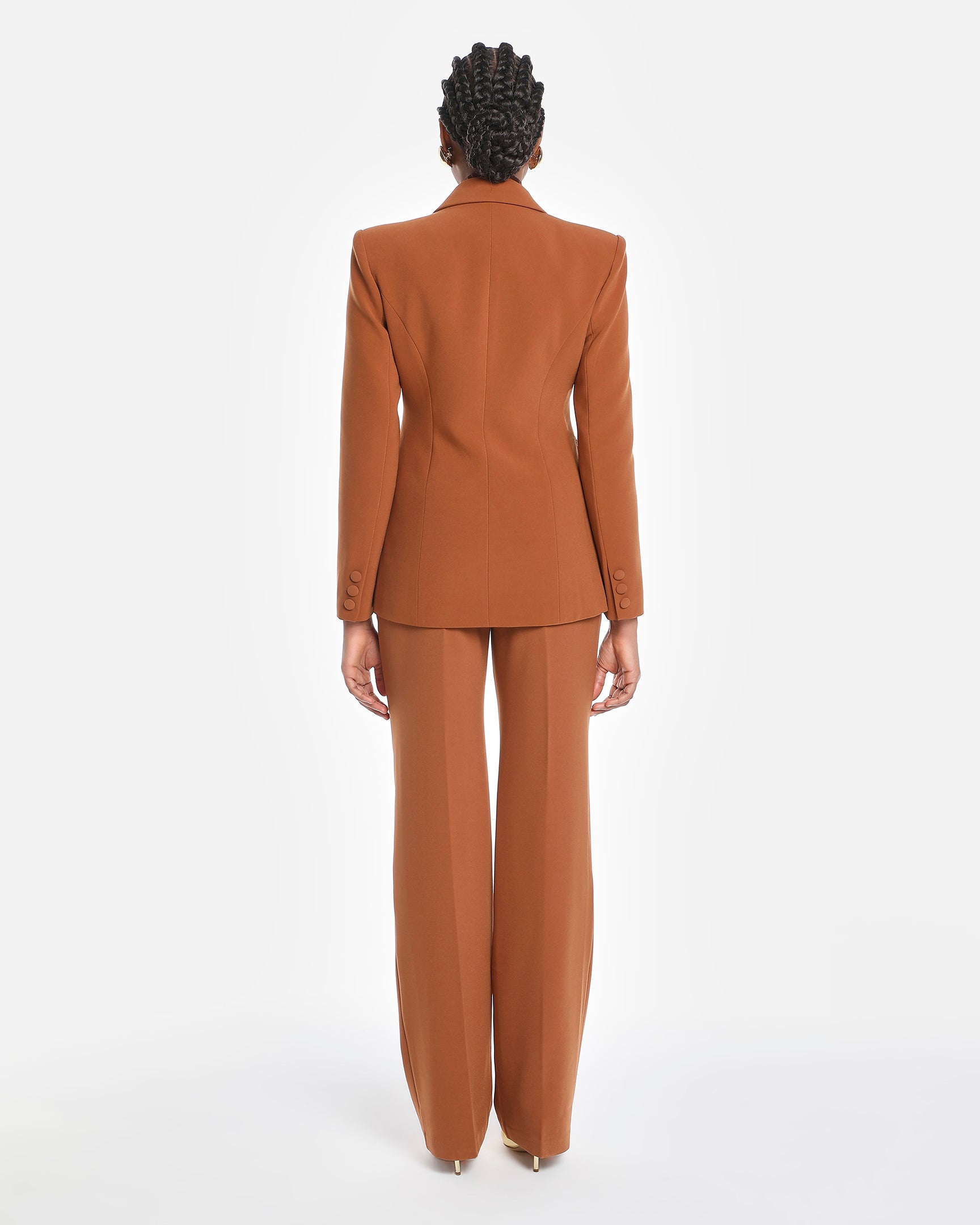 Chikito Crepe Double-Breasted Tailored Suit In Brown (Blazer & Pants)