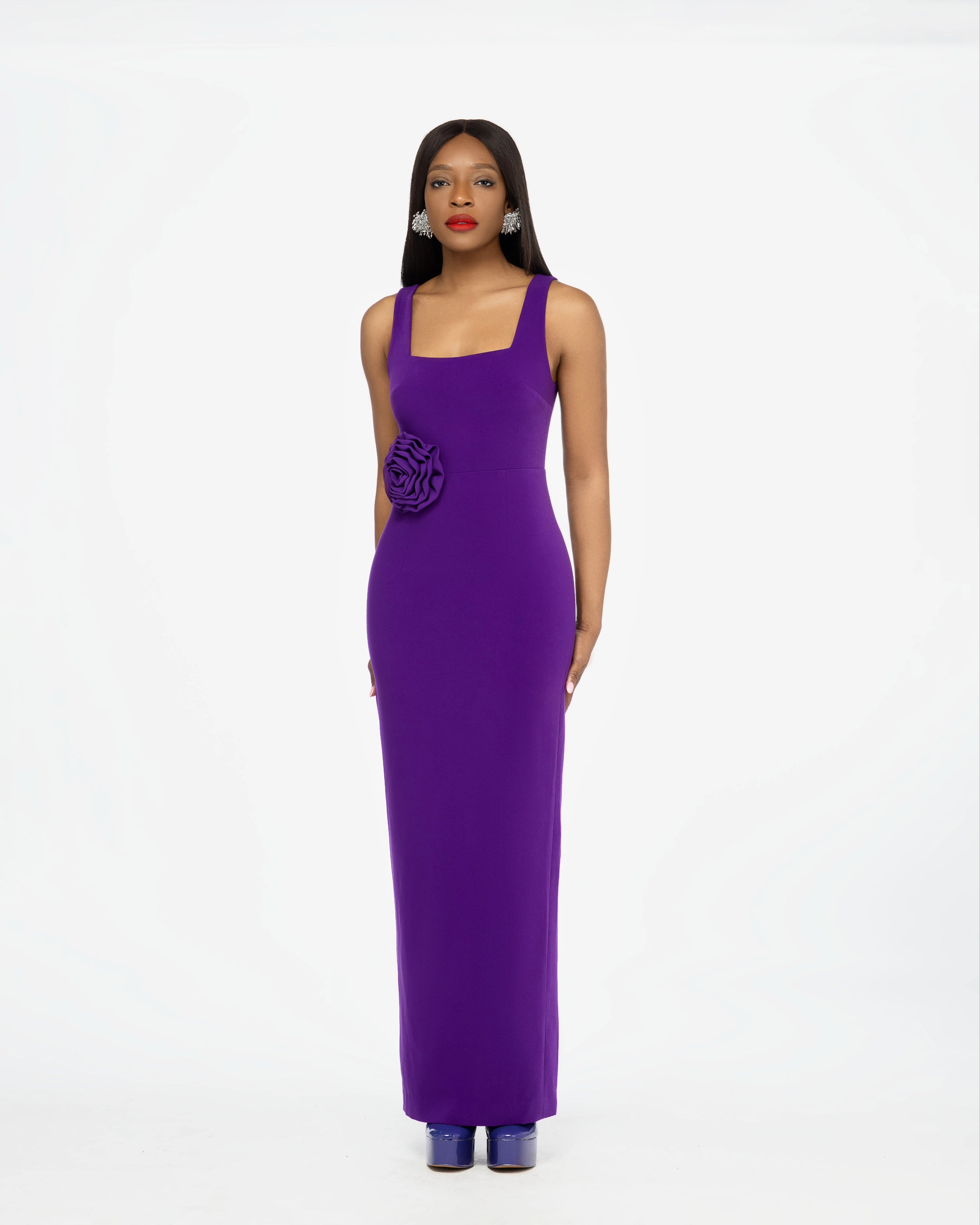 Flora Valentina Crepe Cut Out Maxi Dress In Purple