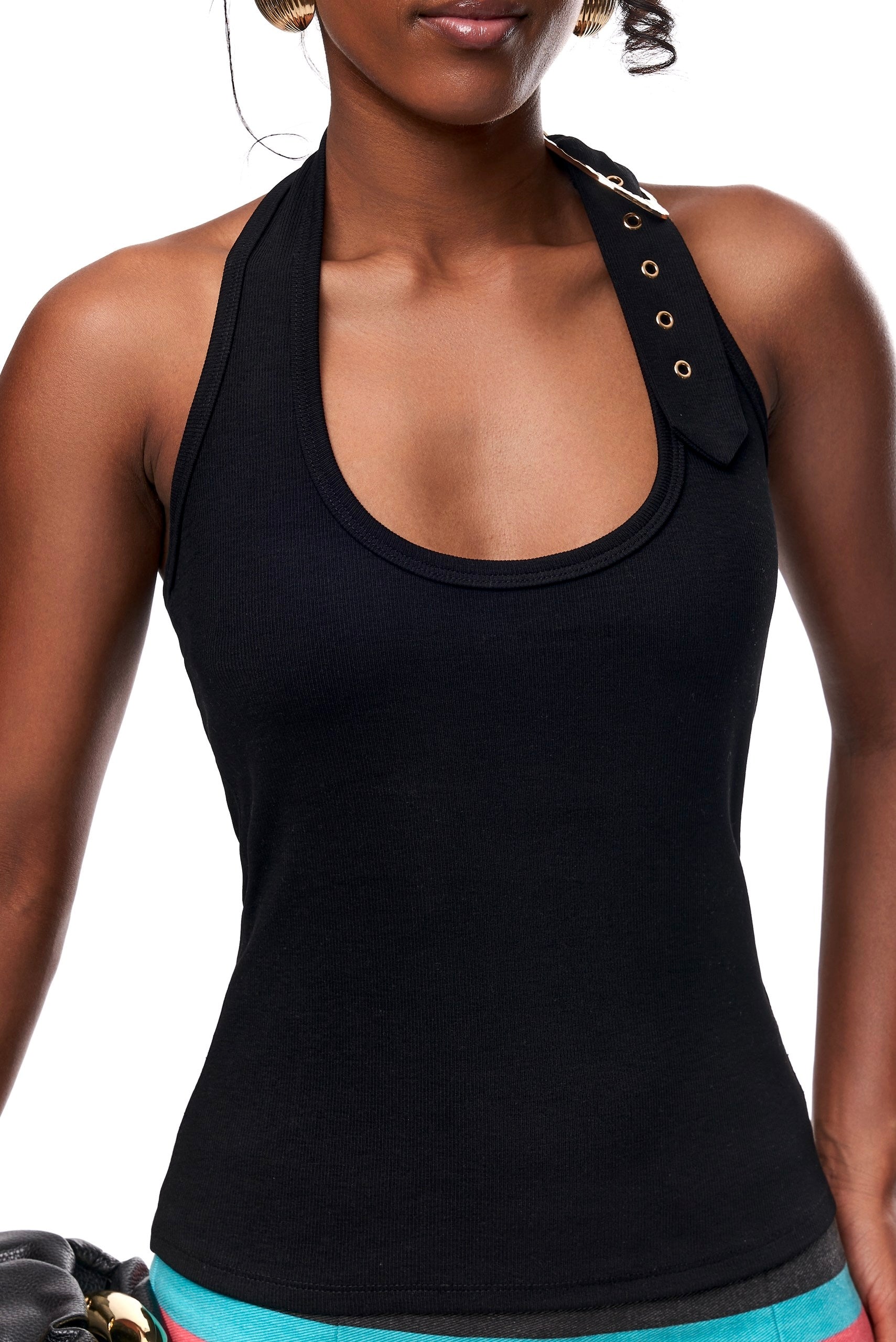 Victoria Exaggerated Buckle Top In Black