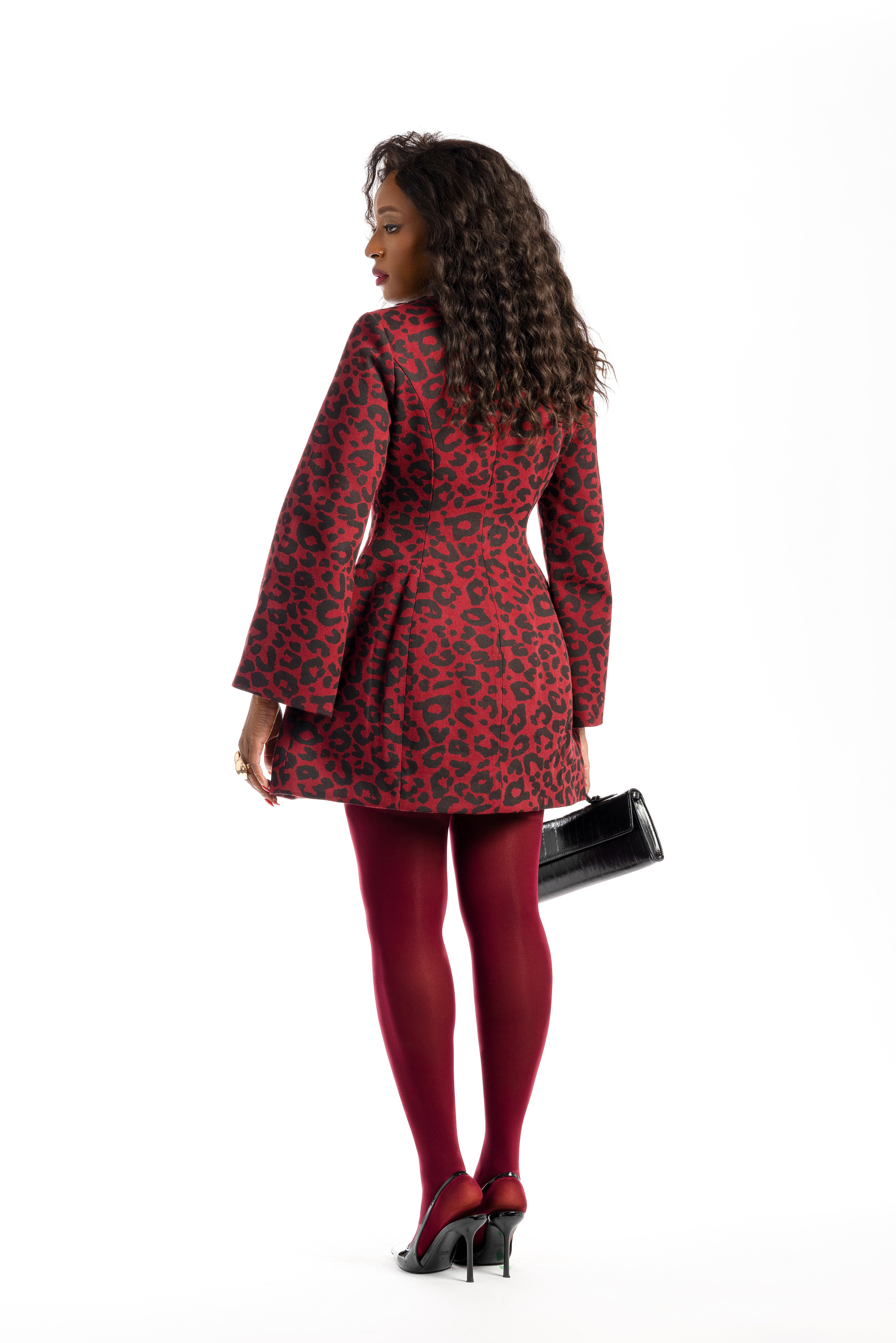 Toni Mini Denim Flared Sleeve Dress In Leopard Print