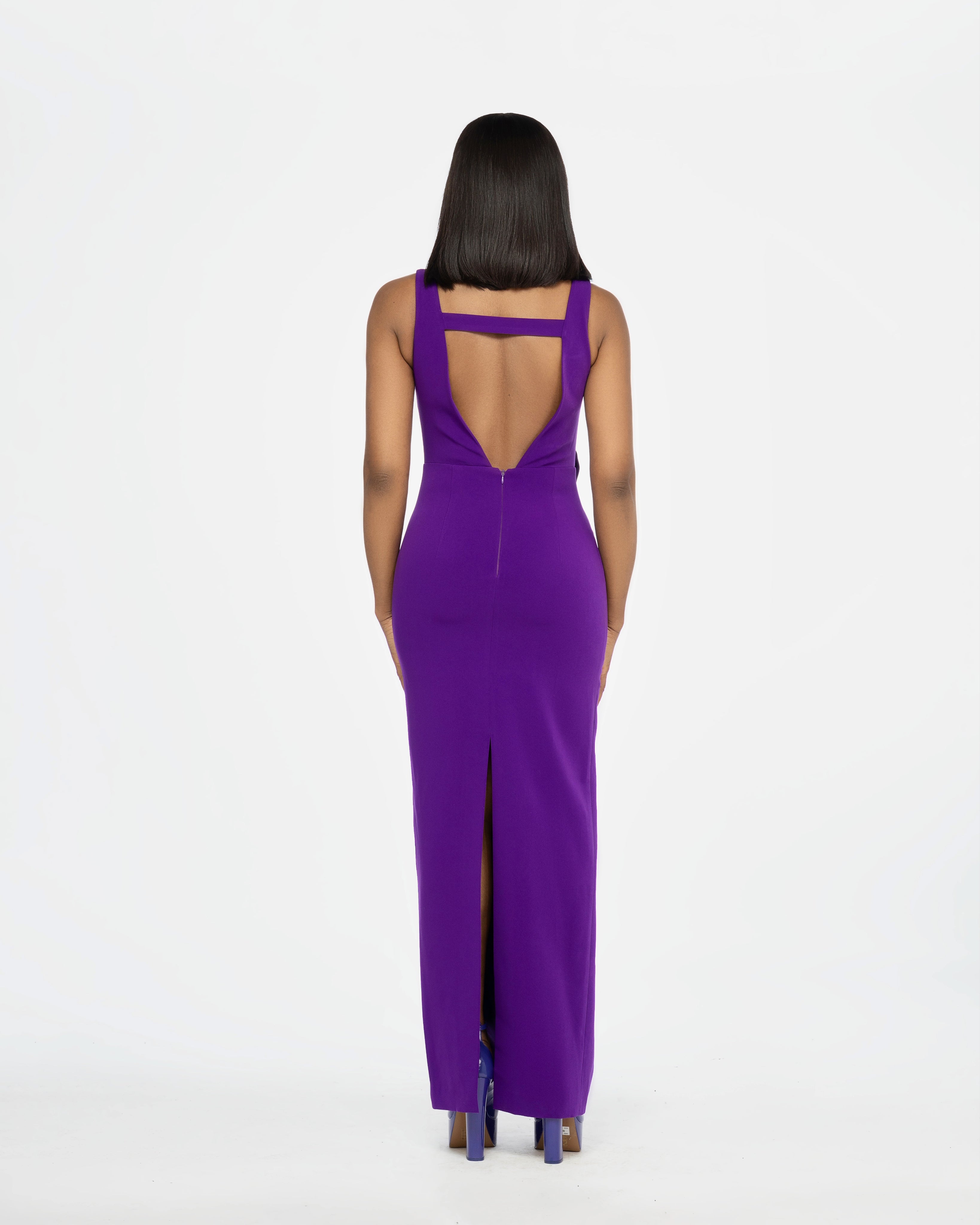 Flora Valentina Crepe Cut Out Maxi Dress In Purple