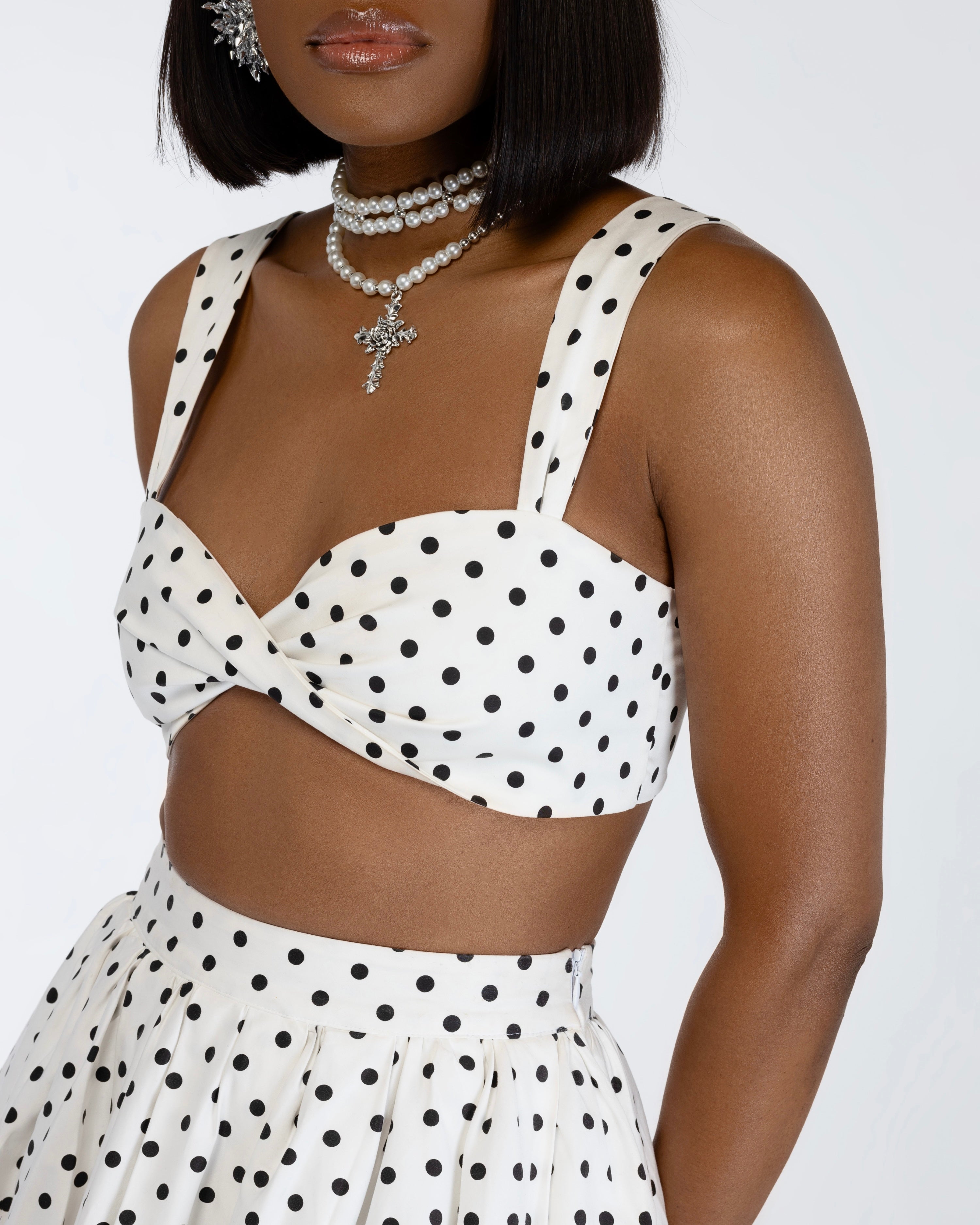 Shantel Crop Top & Midi Skirt Cotton Co-ord In Polka