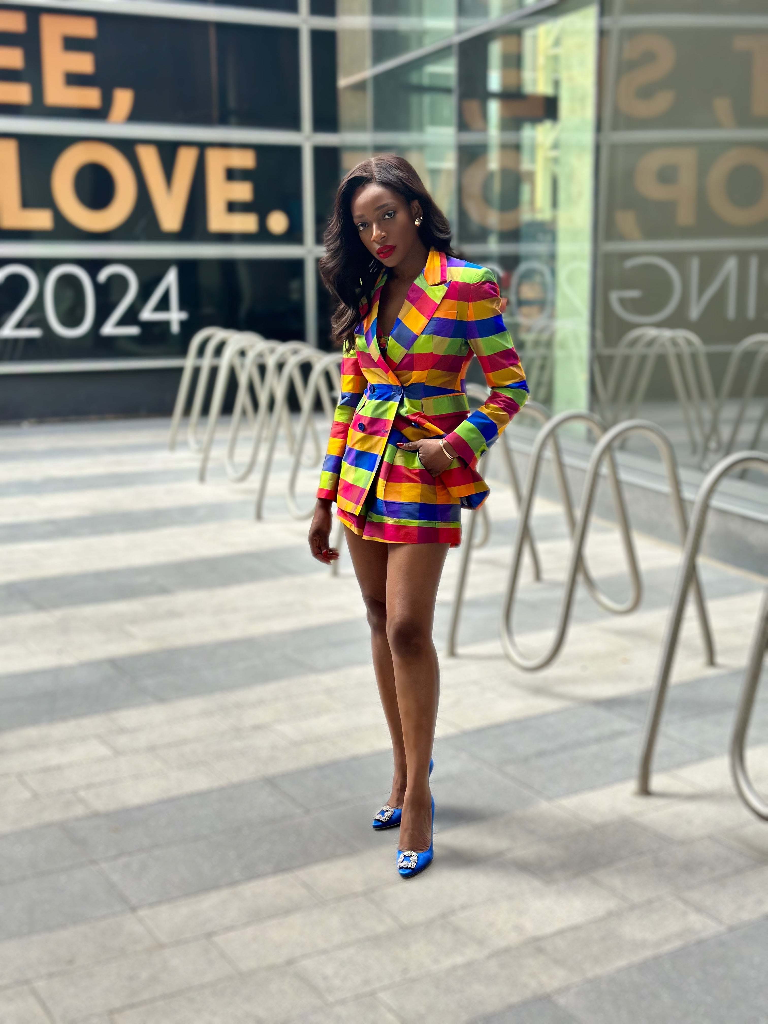 Pali Check Gingham Multi Color Double Breasted Blazer