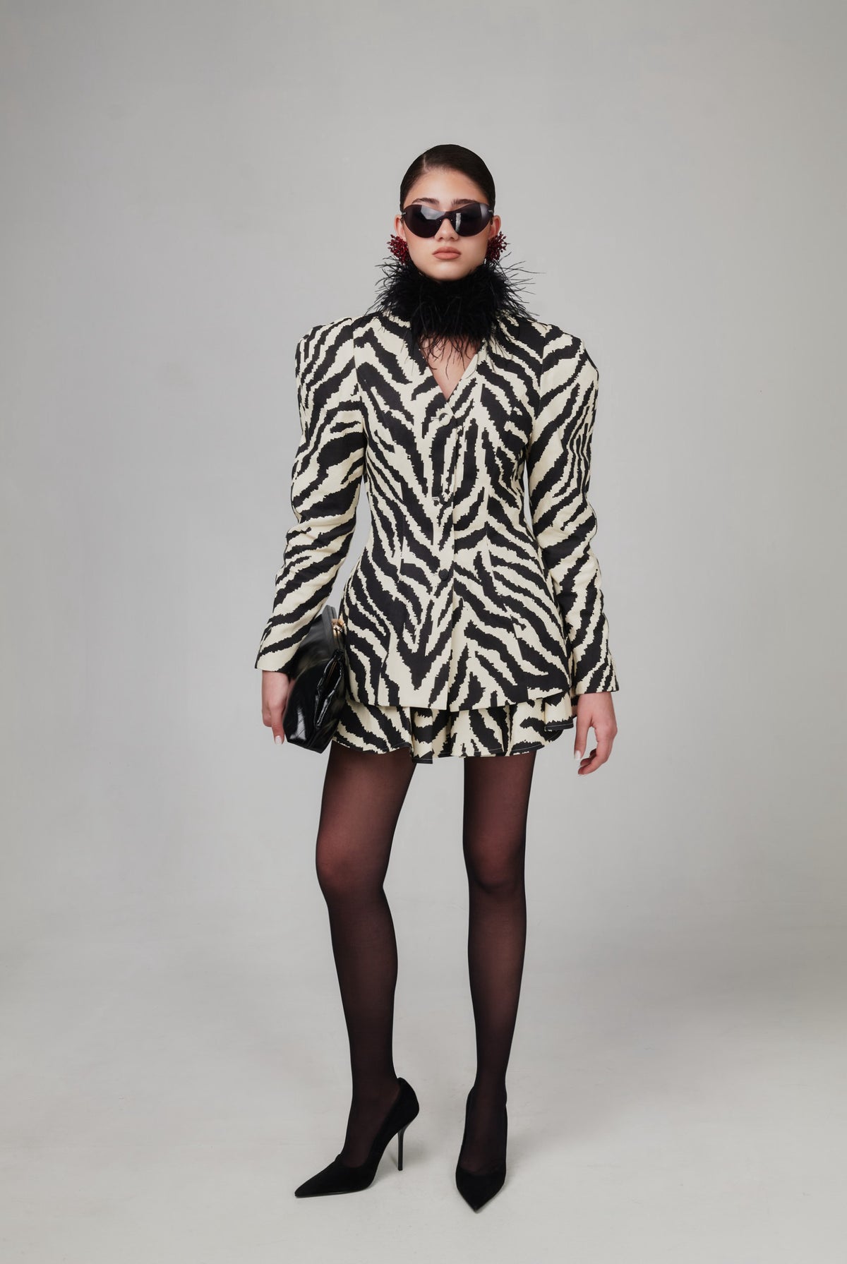 Mara Collarless Hourglass Denim Zebra Jacket