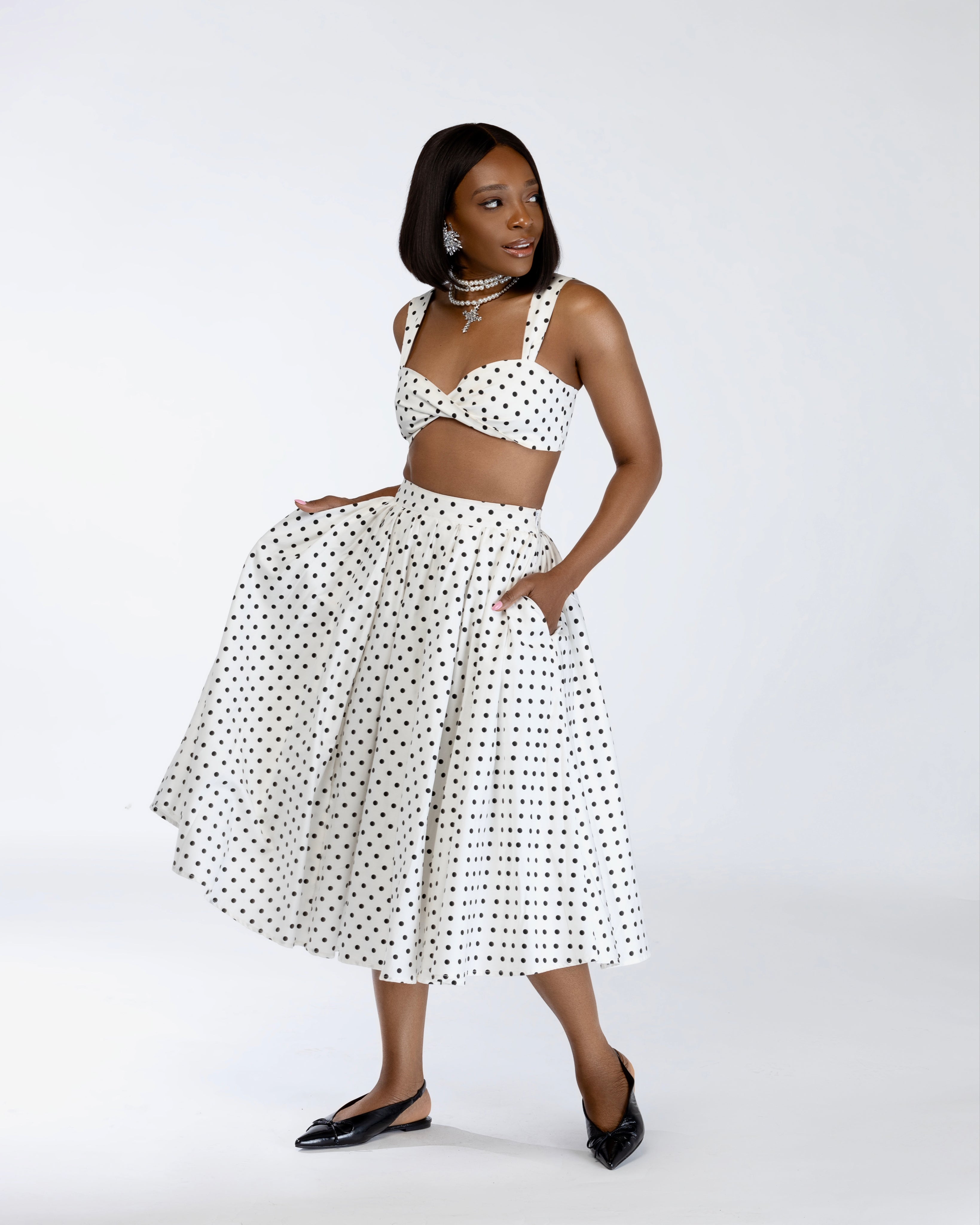 Shantel Crop Top & Midi Skirt Cotton Co-ord In Polka
