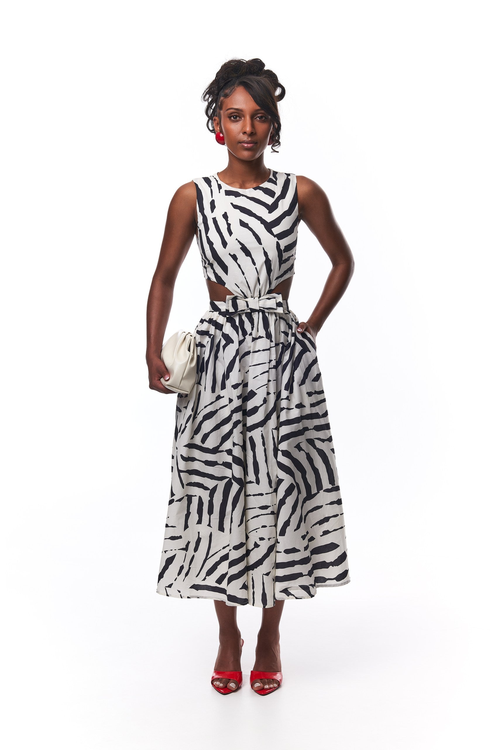 Kambili Cut Out Cotton Dress In Zebra Print