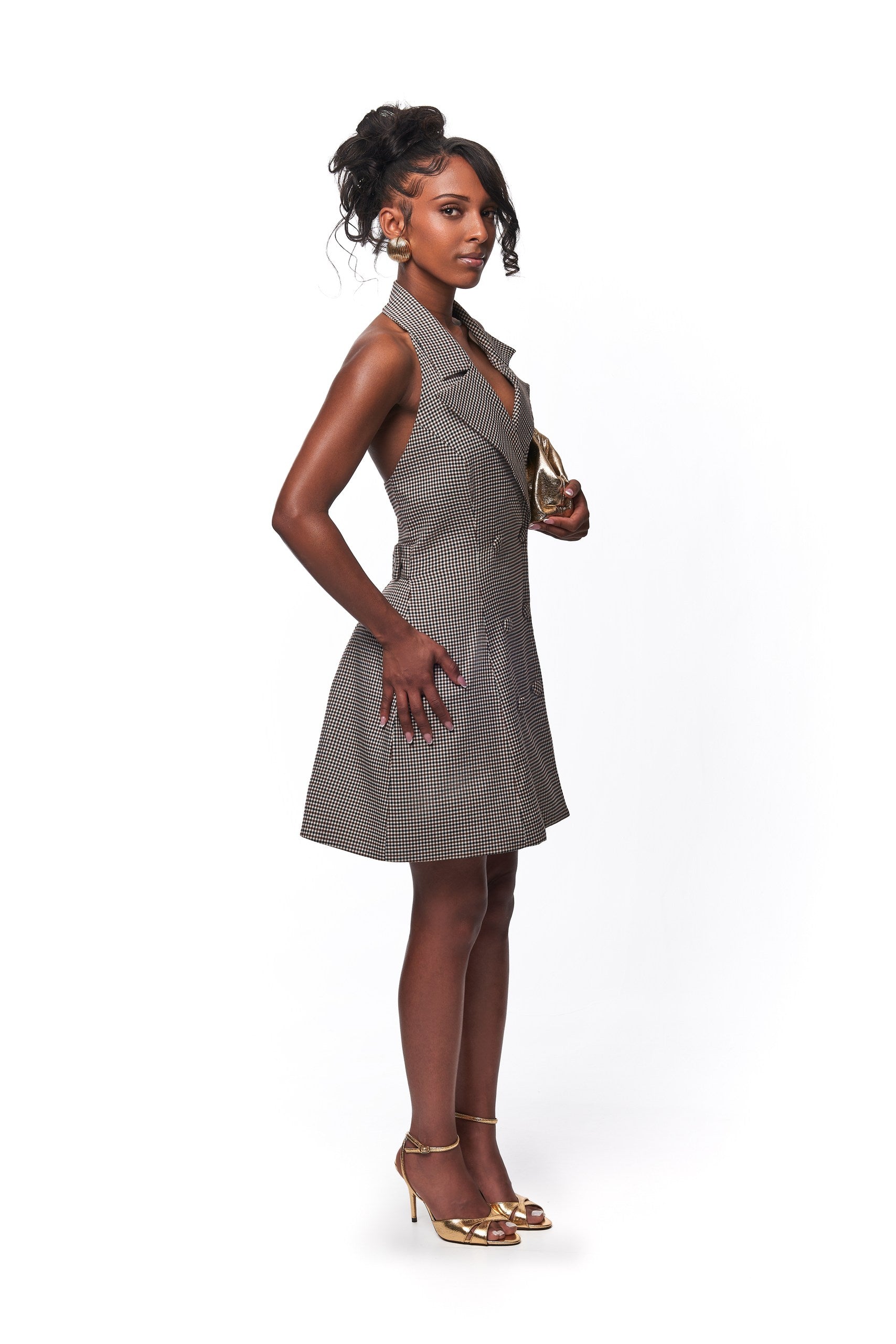 Claudia Check Halter neck belted mini dress