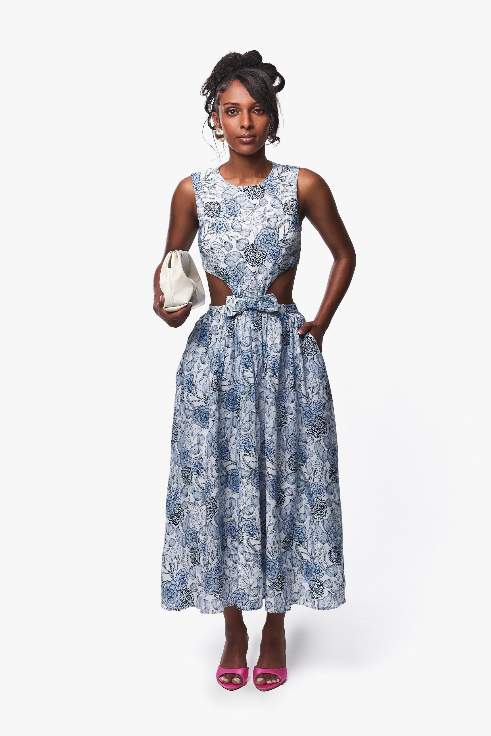 Kambili Cut Out Linen Cotton Dress In Floral