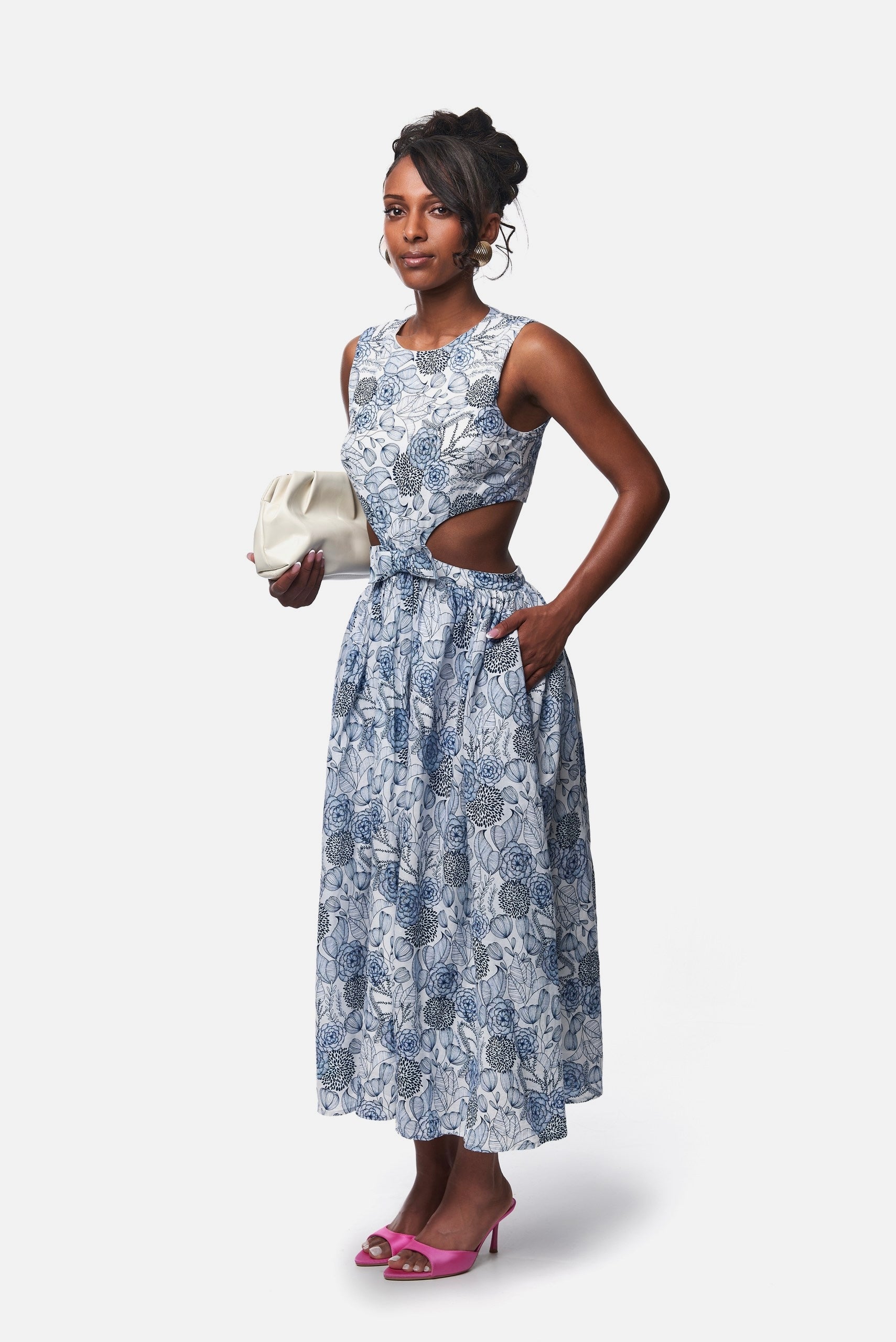 Kambili Cut Out Linen Cotton Dress In Floral