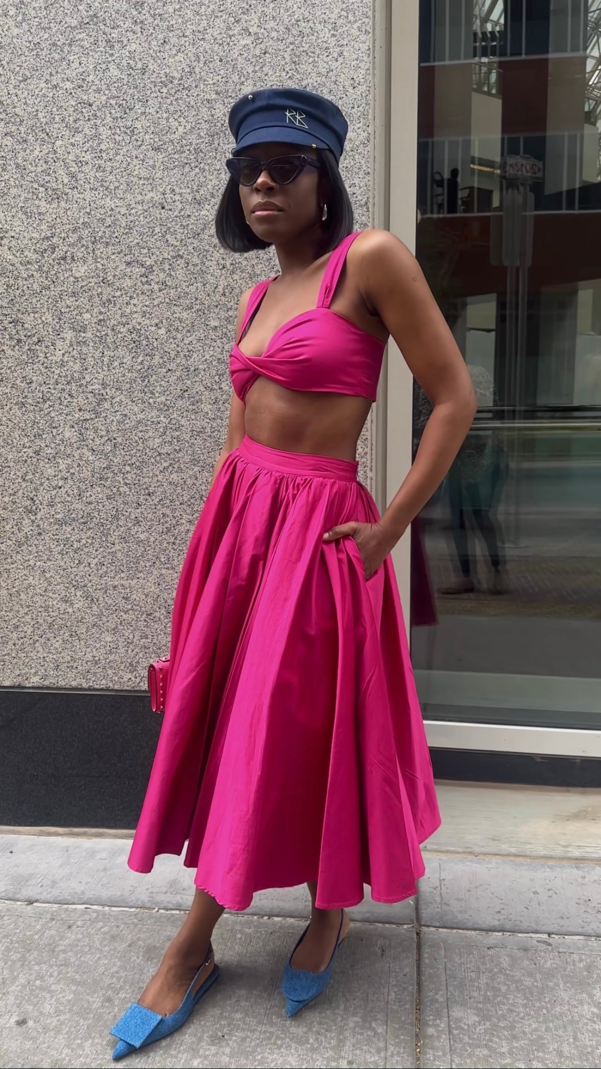 Shantel Crop Top & Midi Skirt Cotton Co-ord In Pink
