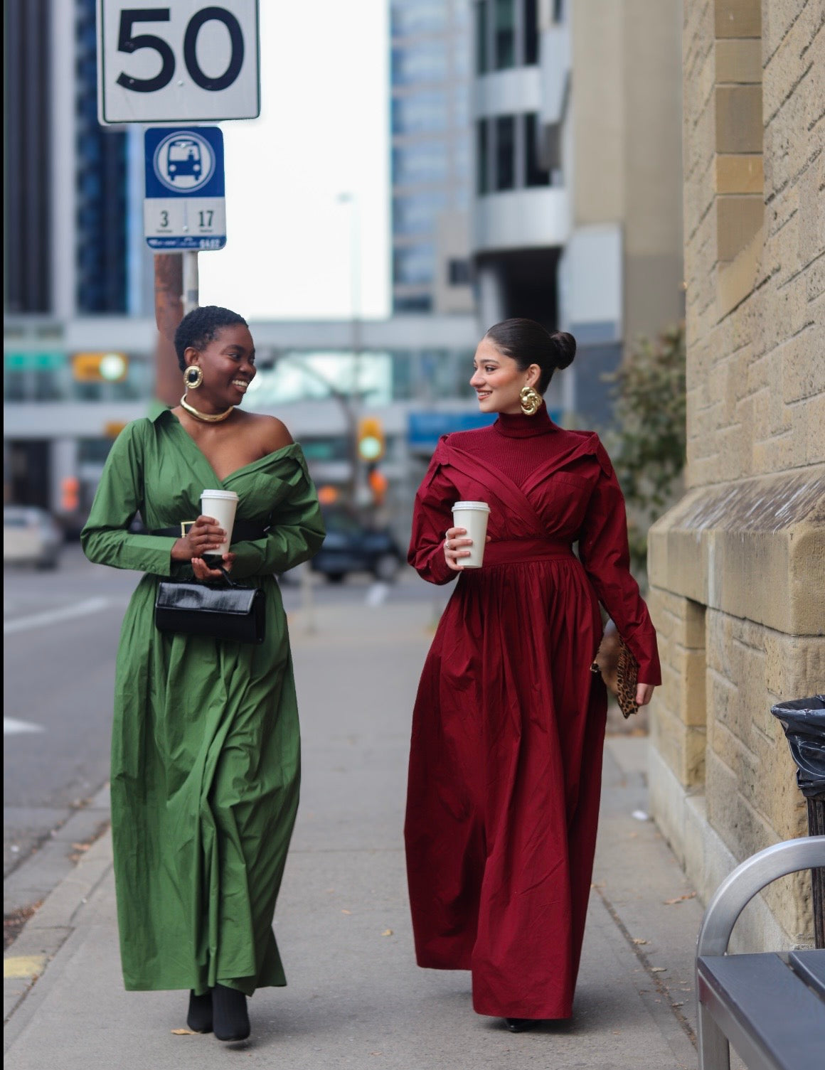 Ada Off Shoulder Cotton Maxi Length Shirt Dress- Green
