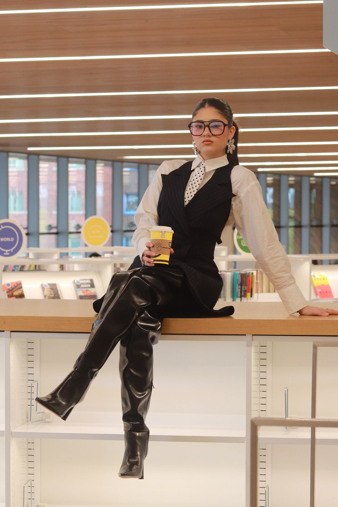 Claudia Navy Blue Pinstripe Halter neck belted mini dress