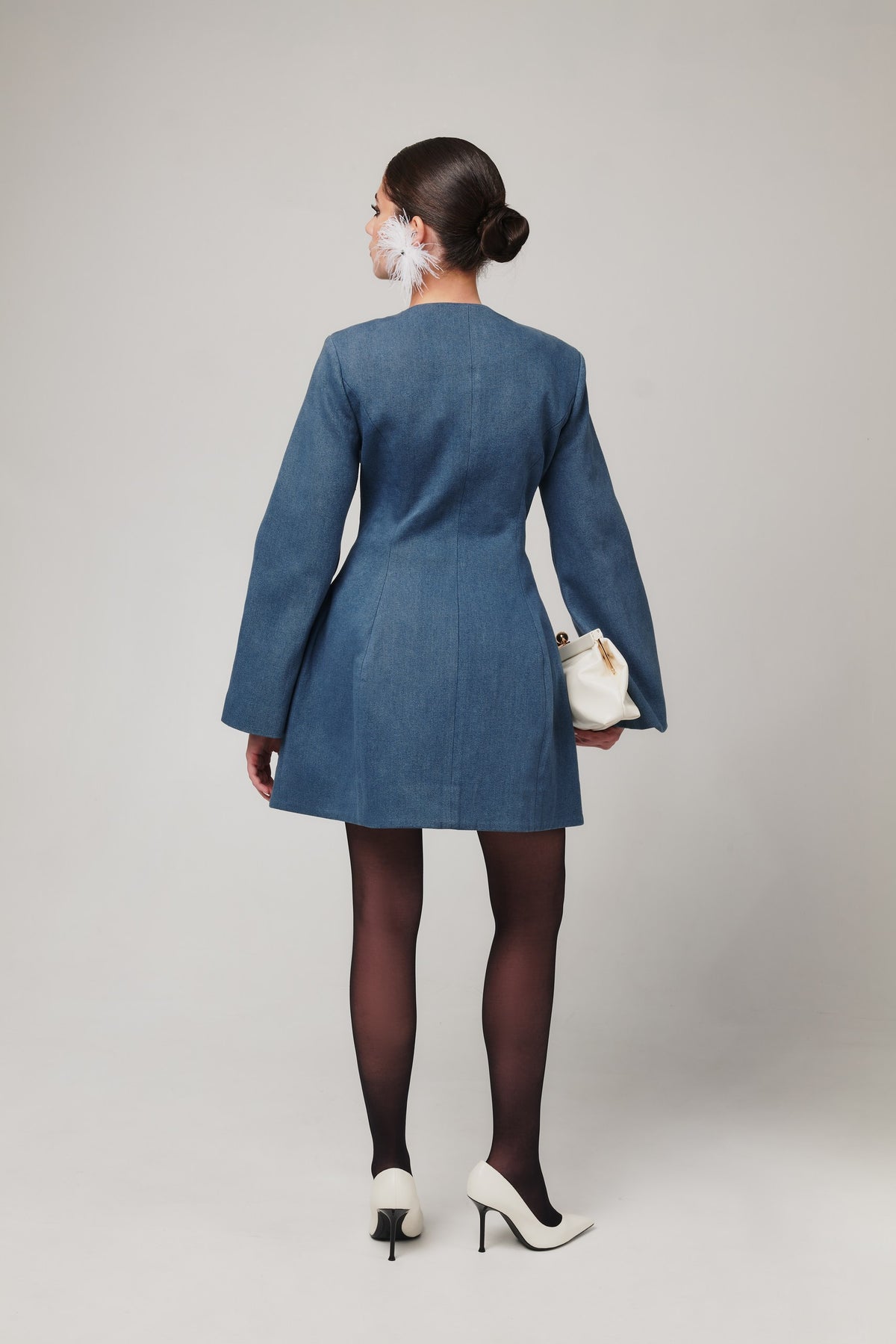 Toni Mini Denim Flared Sleeve Dress In Blue