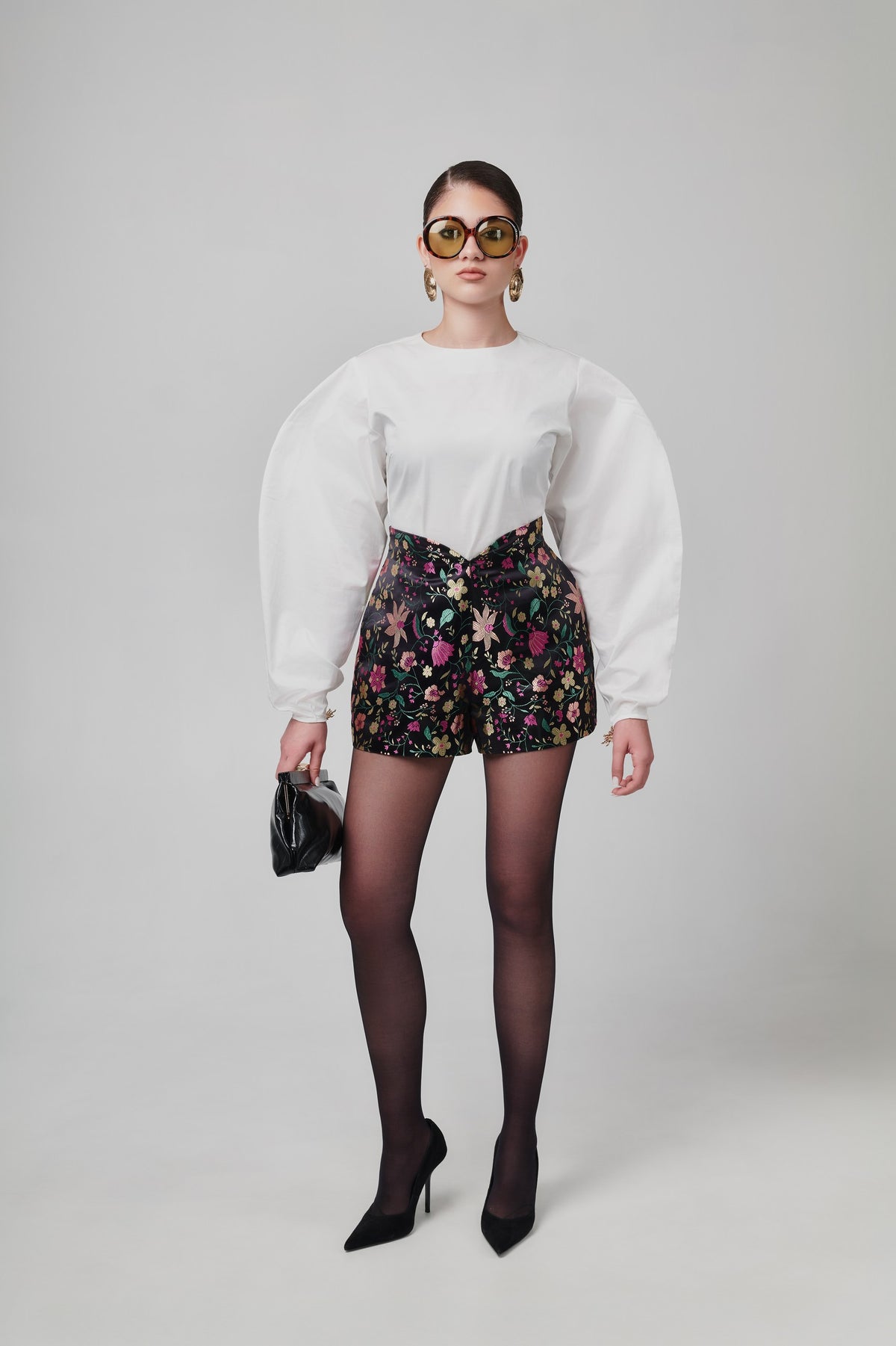 Chima Cotton Poplin Curved Sleeve Blouse With Gold Button