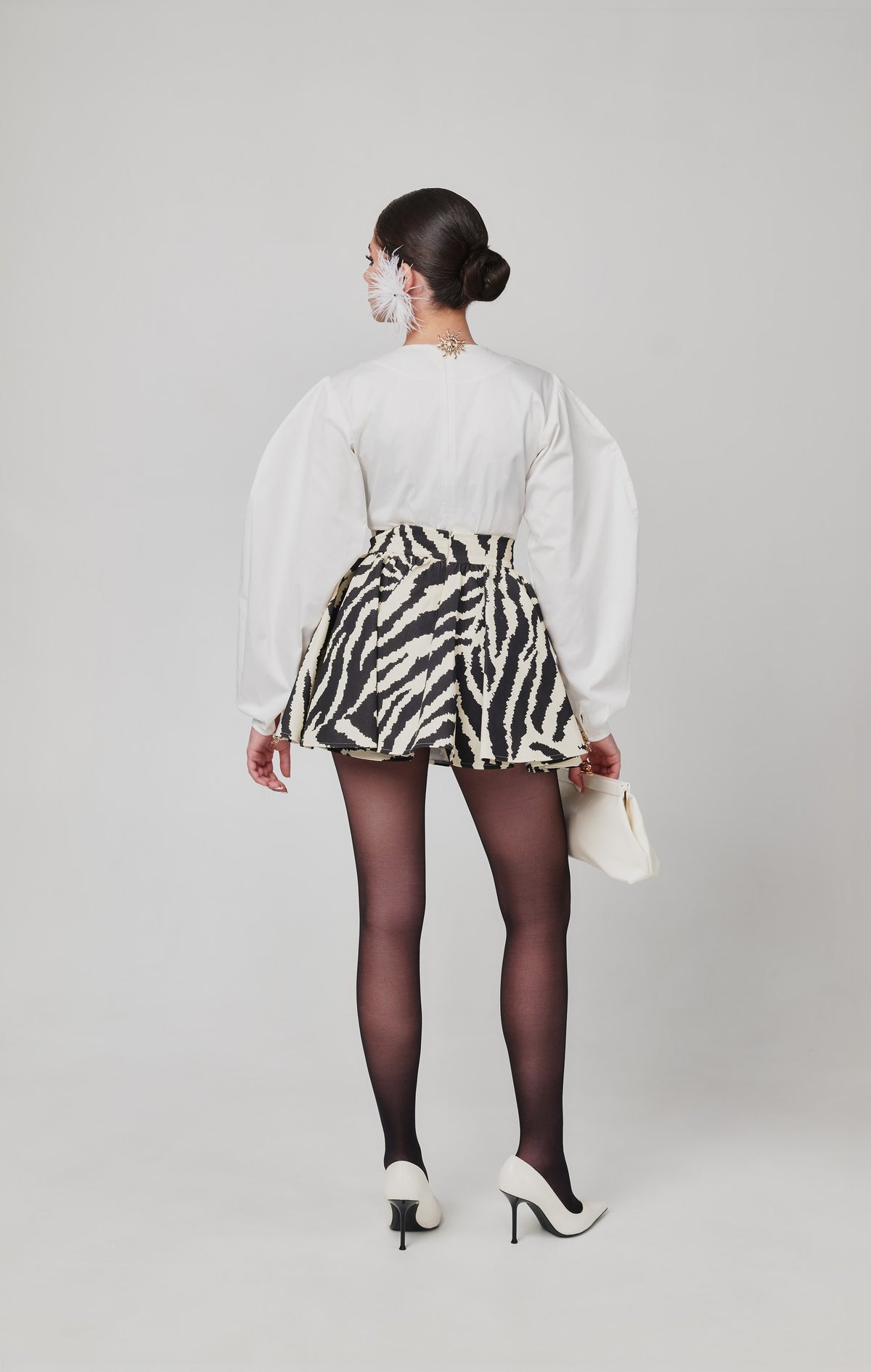 Chima Cotton Poplin Curved Sleeve Blouse With Gold Button