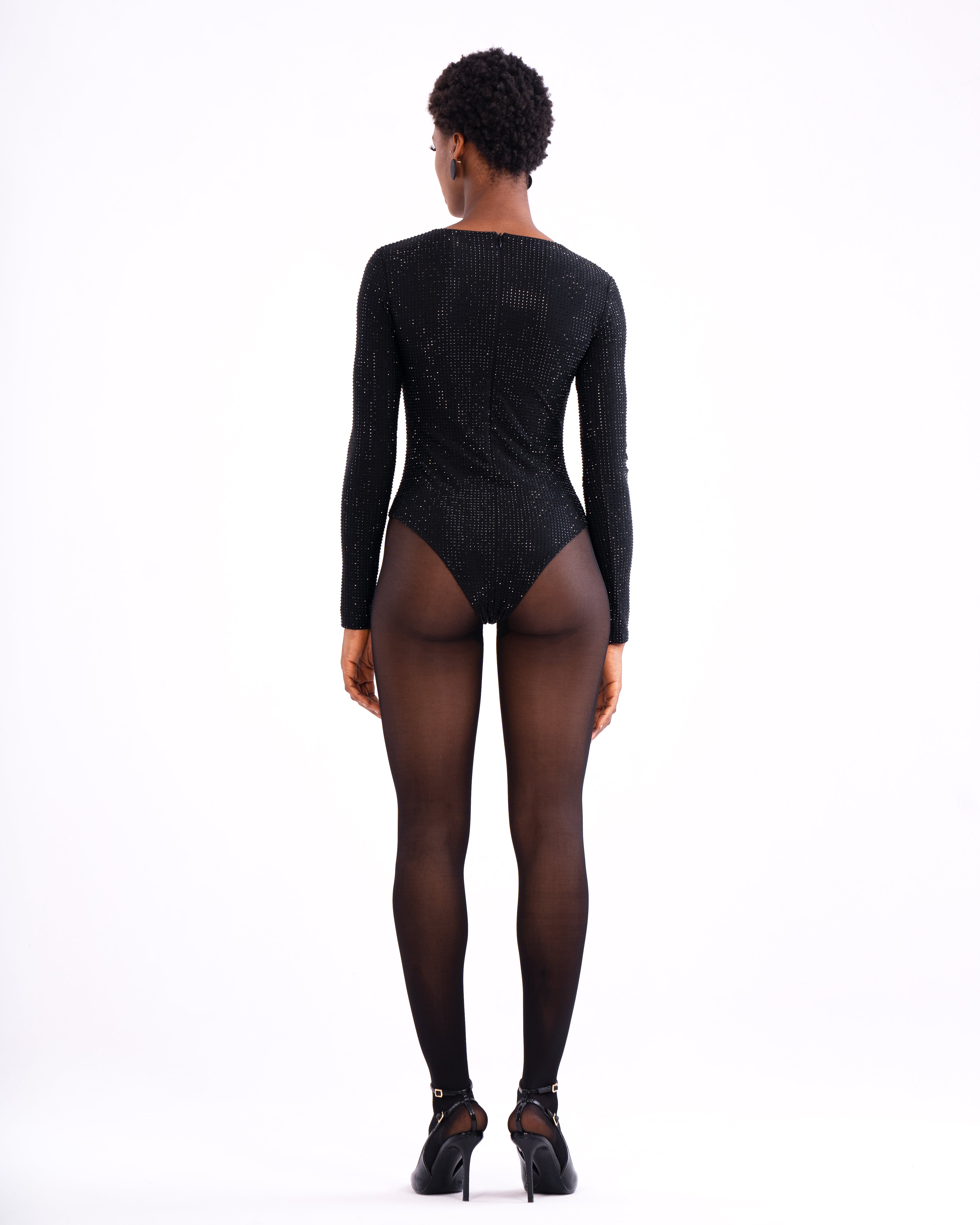 Gina Crystal Embellished stretch Bodysuit In Black