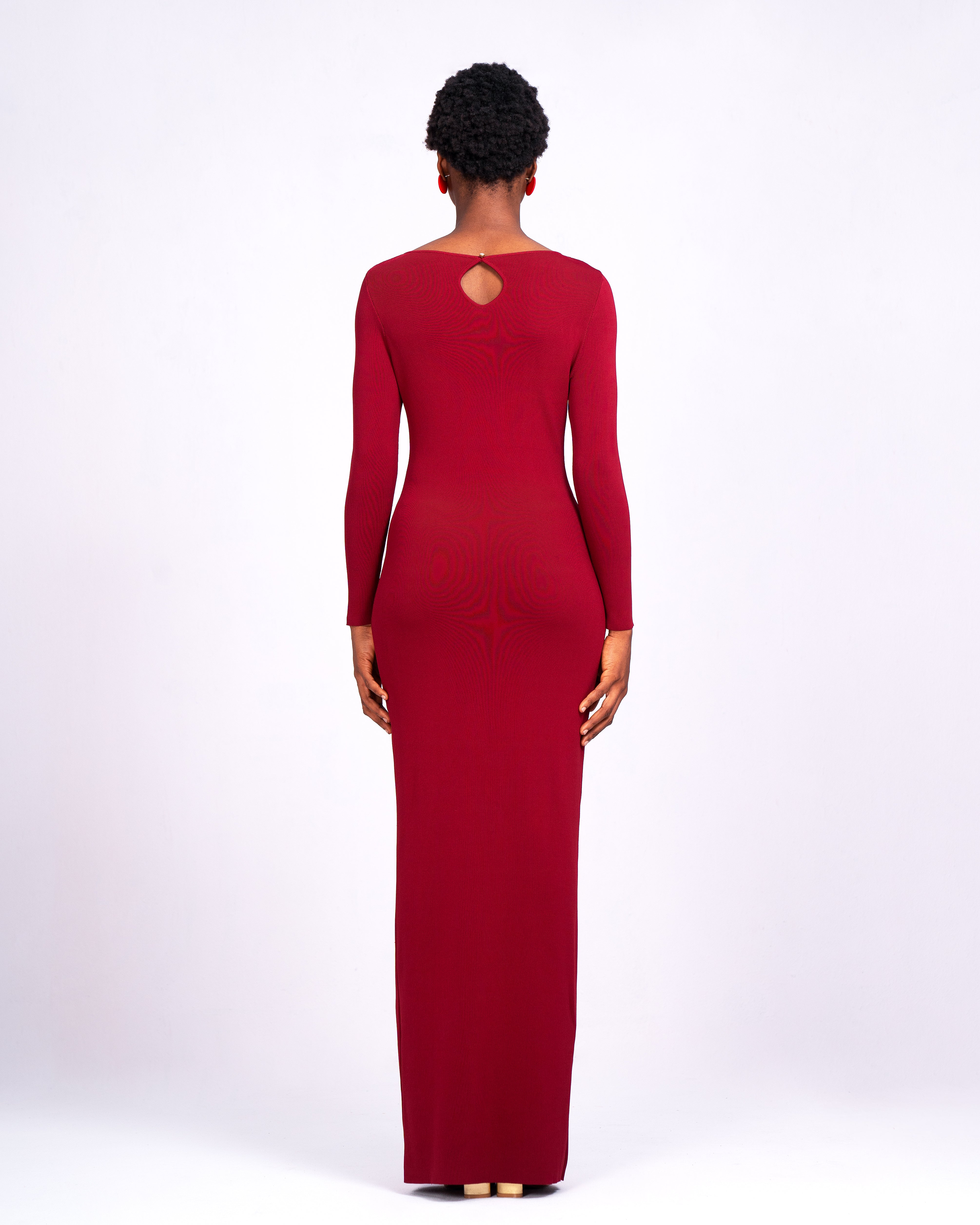 Zoe Knit Crochet Cup Maxi Dress In Burgundy
