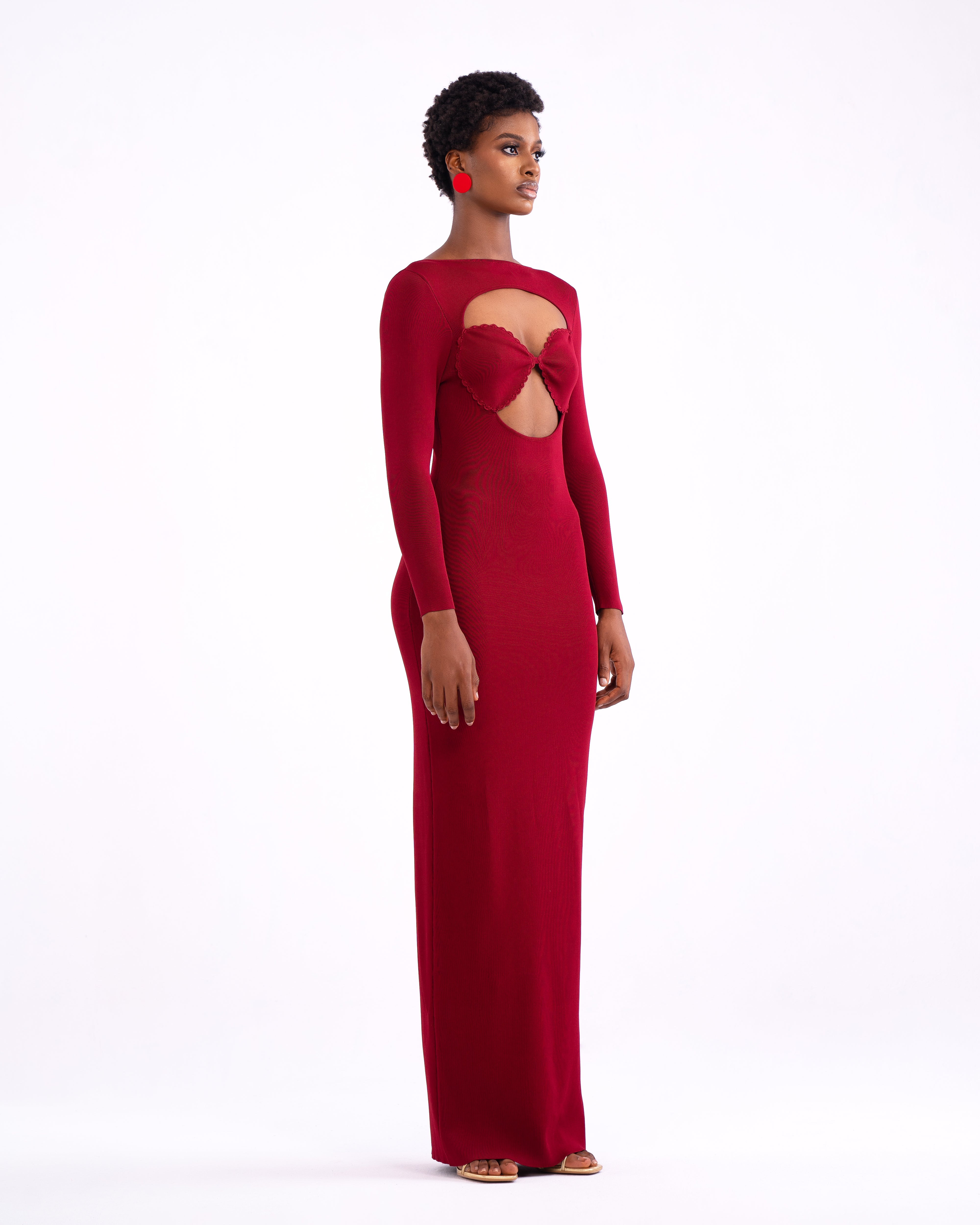 Zoe Knit Crochet Cup Maxi Dress In Burgundy