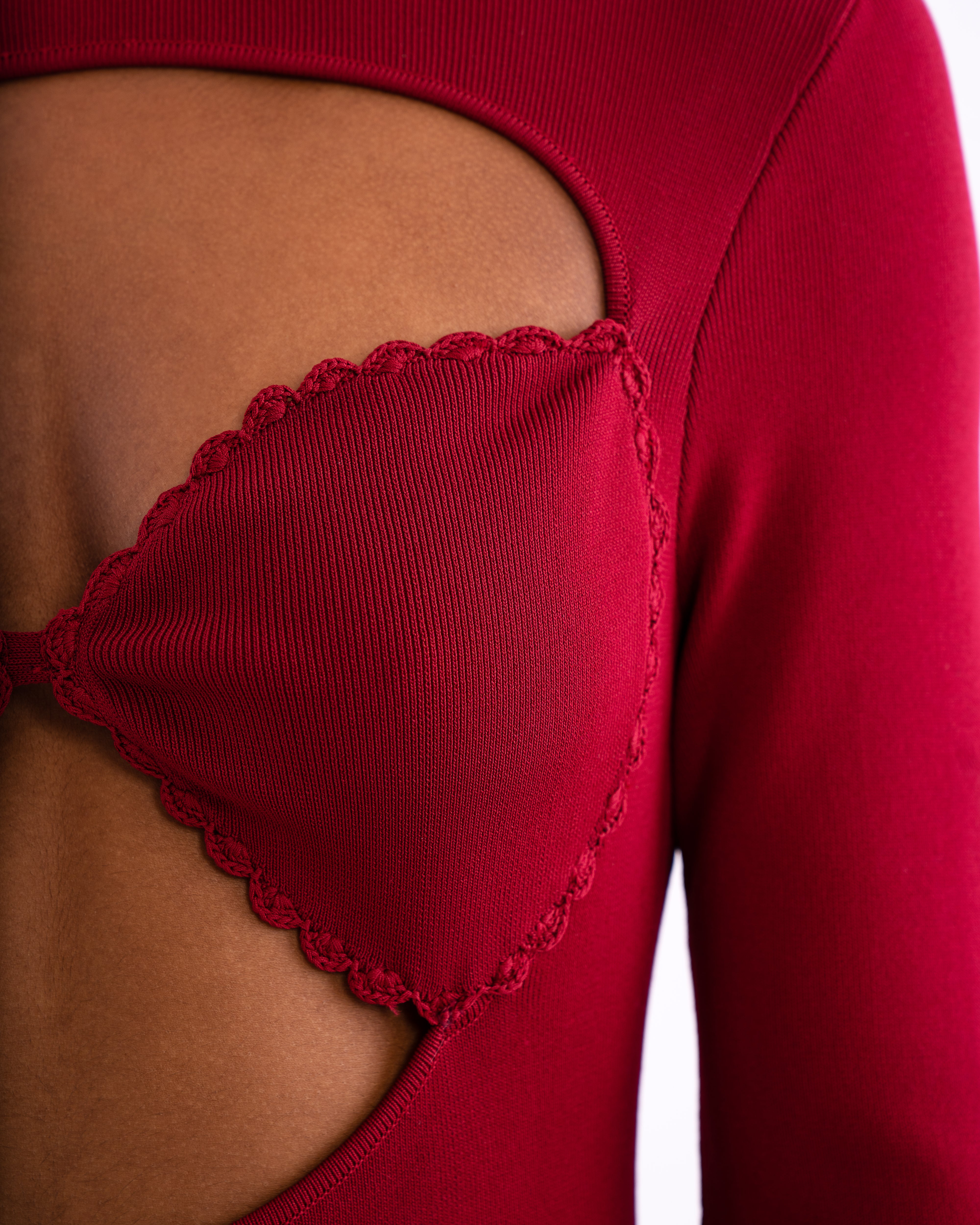 Zoe Knit Crochet Cup Maxi Dress In Burgundy