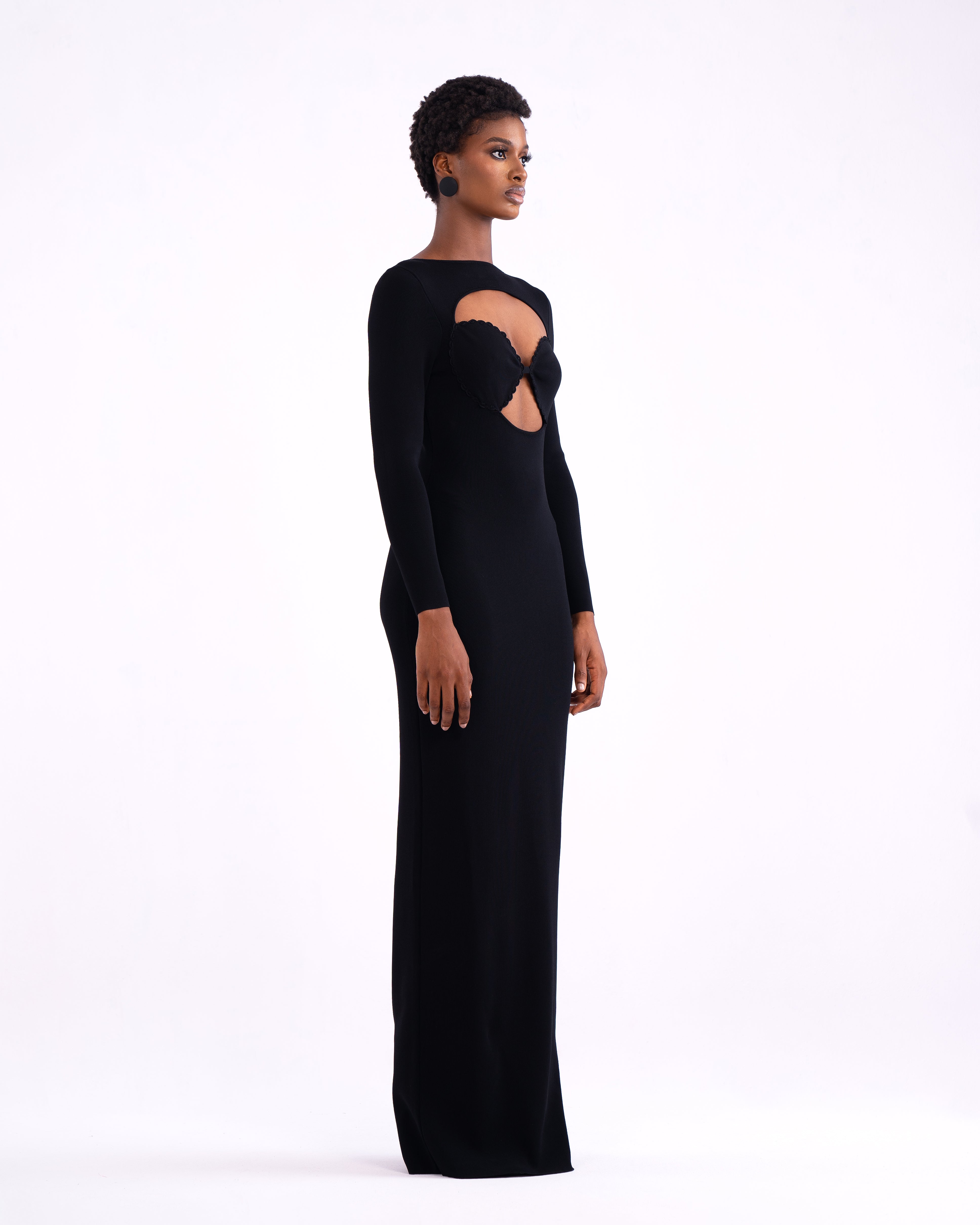 Zoe Knit Crochet  Cup Maxi Dress In Black