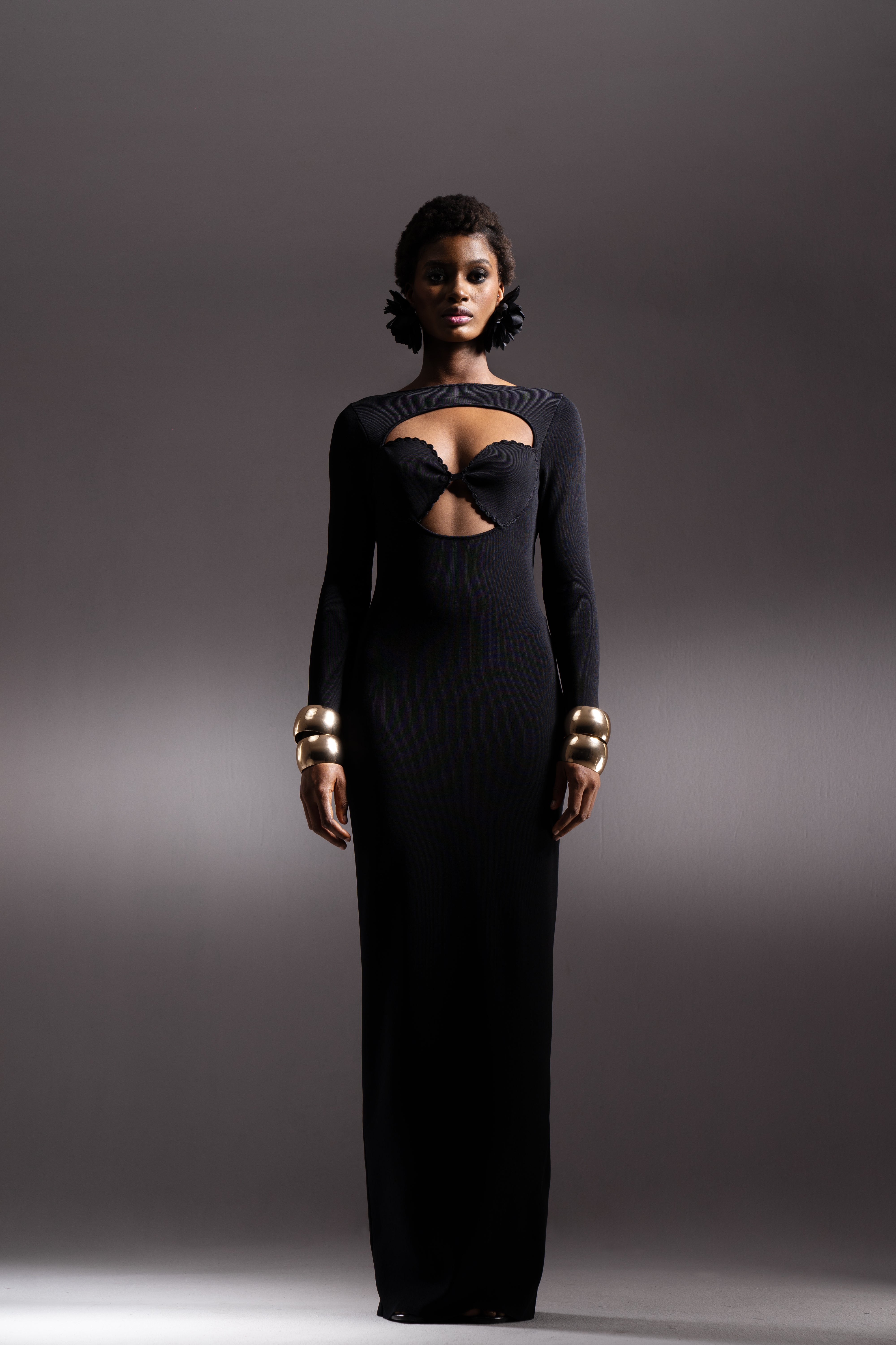 Zoe Knit Crochet  Cup Maxi Dress In Black